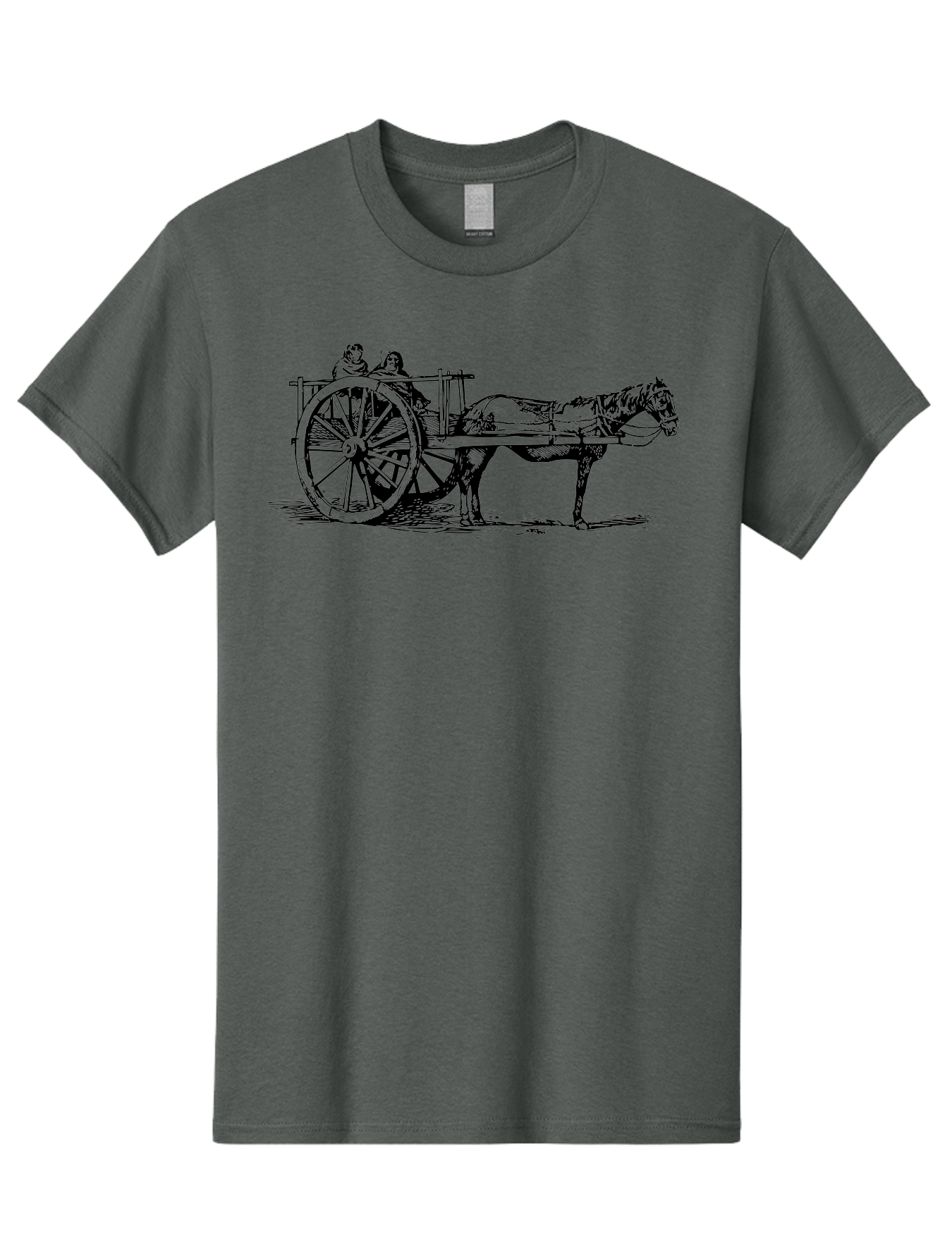 Horse-Drawn-Cart Men'S Graphic Tee, 100% Cotton, Comfortable Casual Summer Wear, Machine Washable, Vintage Horse Cart, Horse Drawn Carriage, Traditional Transportation, Classic Cart Illustration, Horse And Carriage, People Riding Cart, Aad795 25