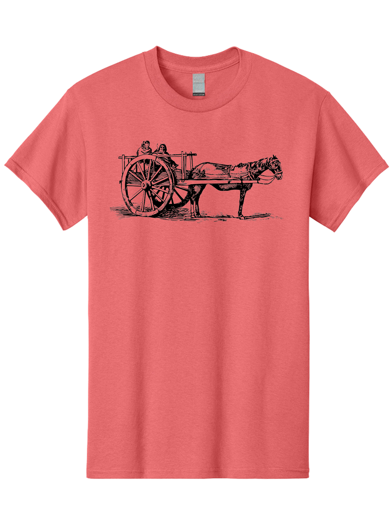 Horse-Drawn-Cart Men'S Graphic Tee, 100% Cotton, Comfortable Casual Summer Wear, Machine Washable, Vintage Horse Cart, Horse Drawn Carriage, Traditional Transportation, Classic Cart Illustration, Horse And Carriage, People Riding Cart, Aad795 17