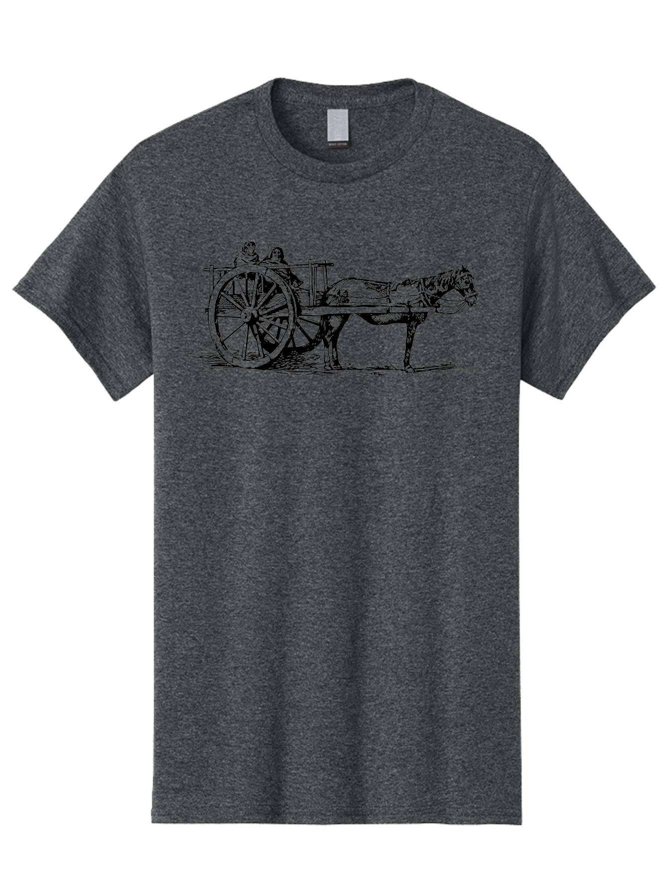 Horse-Drawn-Cart Men'S Graphic Tee, 100% Cotton, Comfortable Casual Summer Wear, Machine Washable, Vintage Horse Cart, Horse Drawn Carriage, Traditional Transportation, Classic Cart Illustration, Horse And Carriage, People Riding Cart, Aad795 5