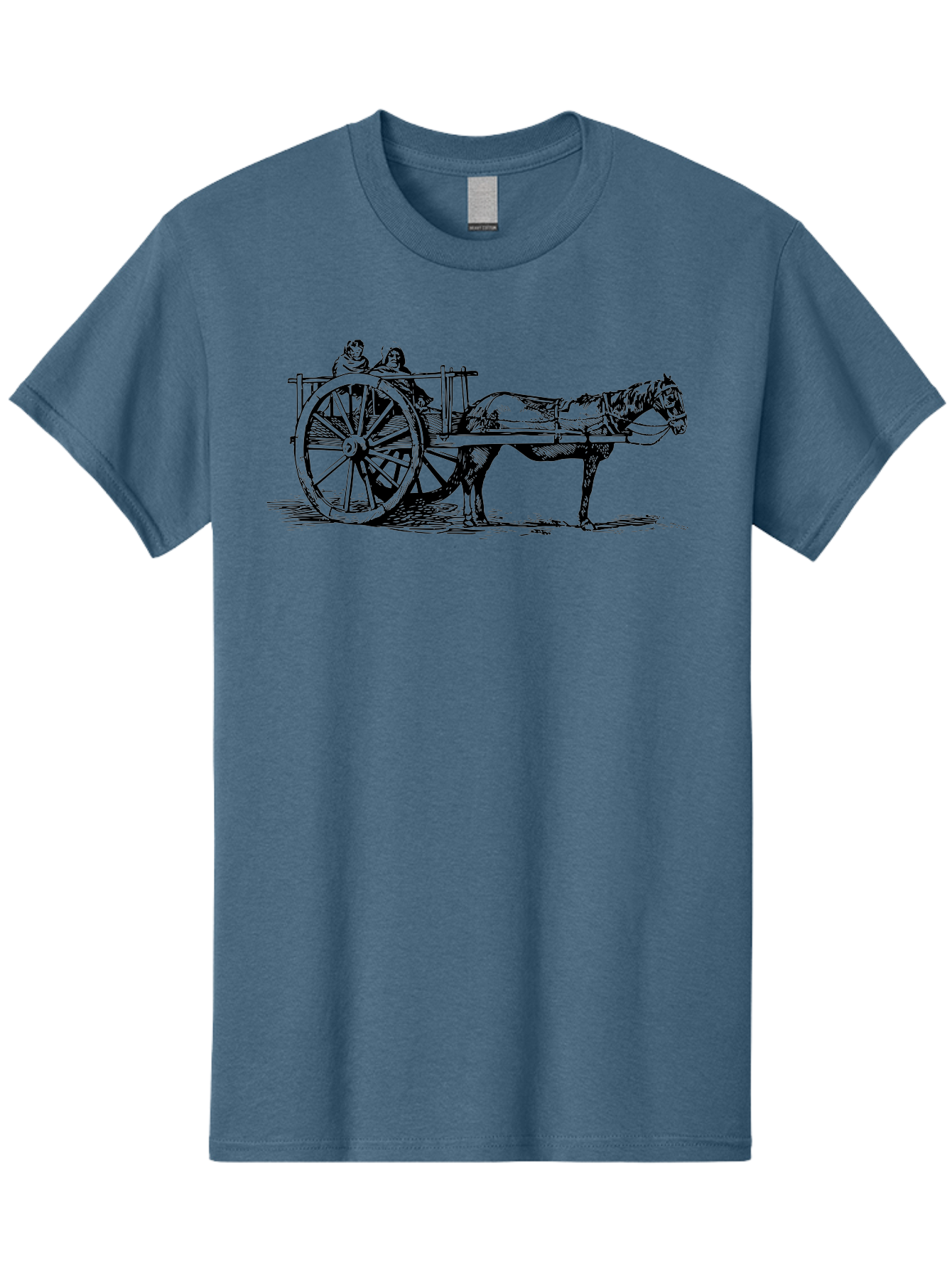 Horse-Drawn-Cart Men'S Graphic Tee, 100% Cotton, Comfortable Casual Summer Wear, Machine Washable, Vintage Horse Cart, Horse Drawn Carriage, Traditional Transportation, Classic Cart Illustration, Horse And Carriage, People Riding Cart, Aad795 3