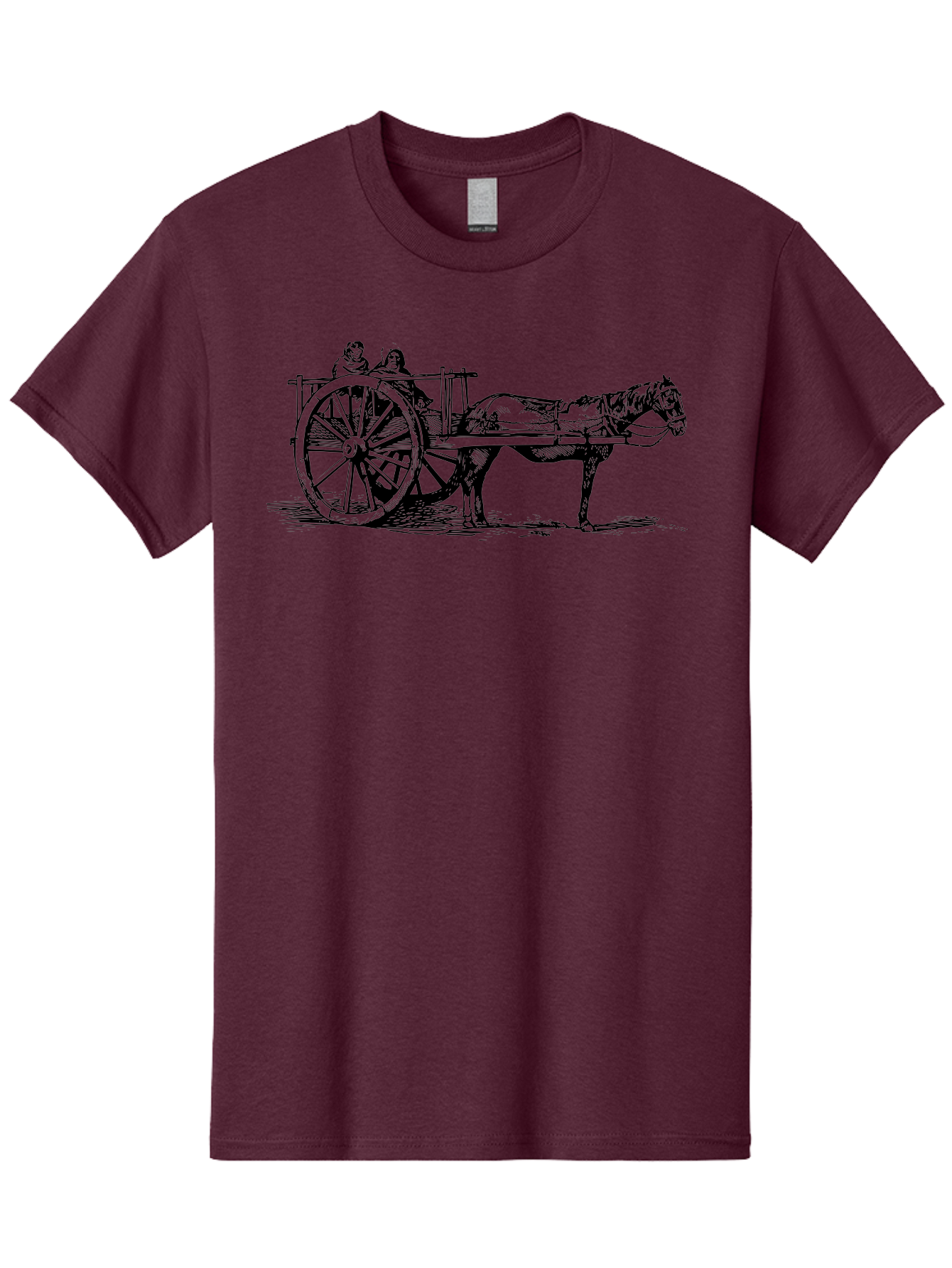 Horse-Drawn-Cart Men'S Graphic Tee, 100% Cotton, Comfortable Casual Summer Wear, Machine Washable, Vintage Horse Cart, Horse Drawn Carriage, Traditional Transportation, Classic Cart Illustration, Horse And Carriage, People Riding Cart, Aad795 21