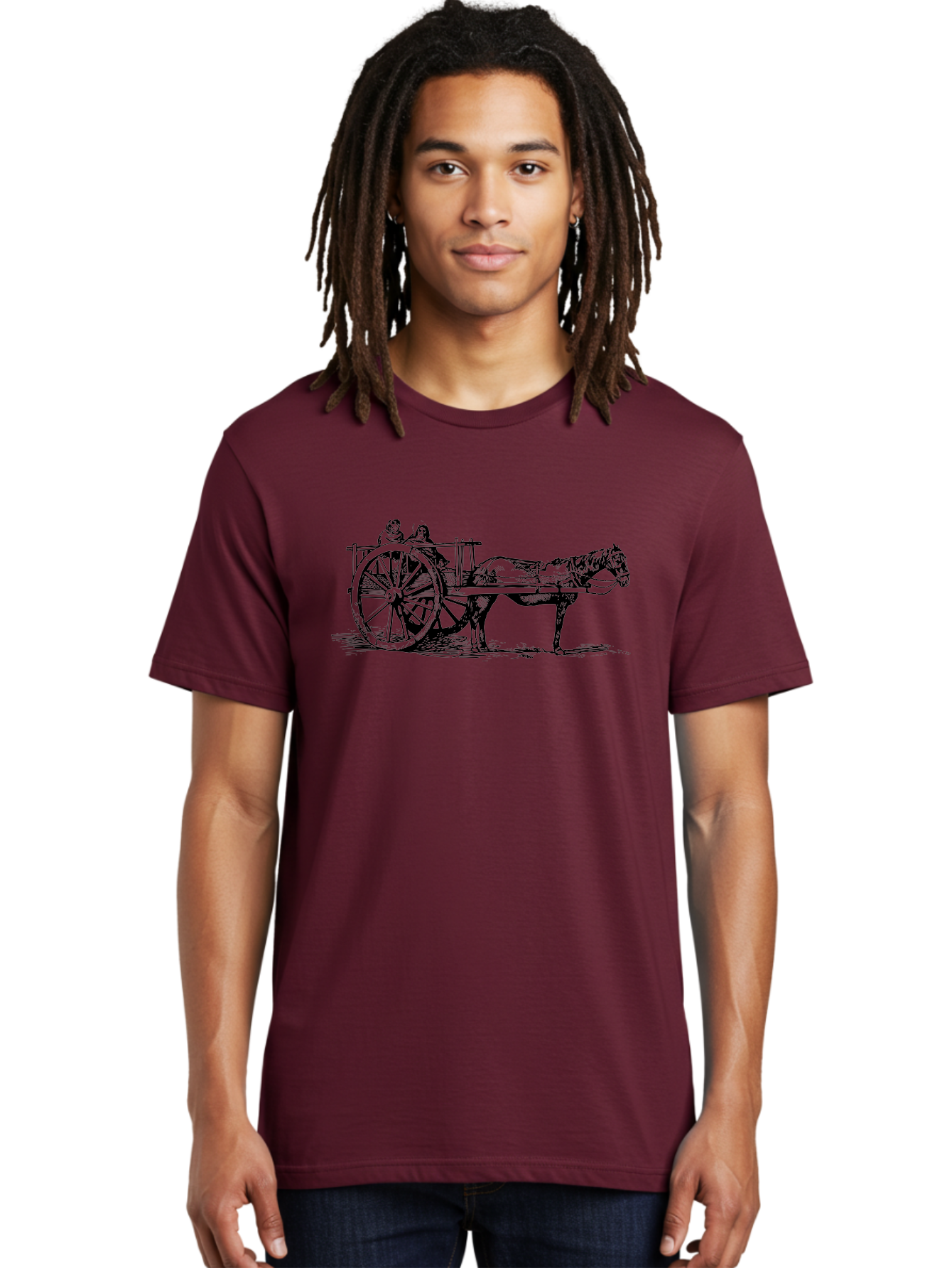 Horse-Drawn-Cart Men'S Graphic Tee, 100% Cotton, Comfortable Casual Summer Wear, Machine Washable, Vintage Horse Cart, Horse Drawn Carriage, Traditional Transportation, Classic Cart Illustration, Horse And Carriage, People Riding Cart, Aad795 22
