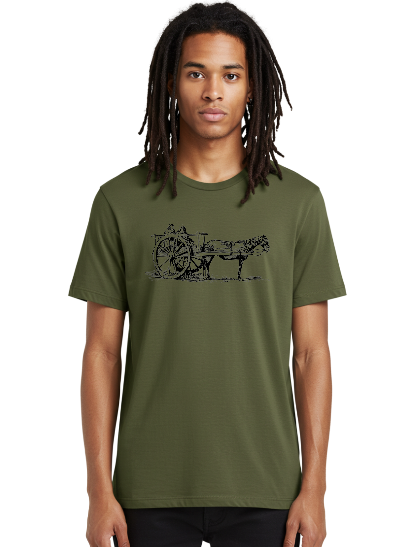 Horse-Drawn-Cart Men'S Graphic Tee, 100% Cotton, Comfortable Casual Summer Wear, Machine Washable, Vintage Horse Cart, Horse Drawn Carriage, Traditional Transportation, Classic Cart Illustration, Horse And Carriage, People Riding Cart, Aad795 10