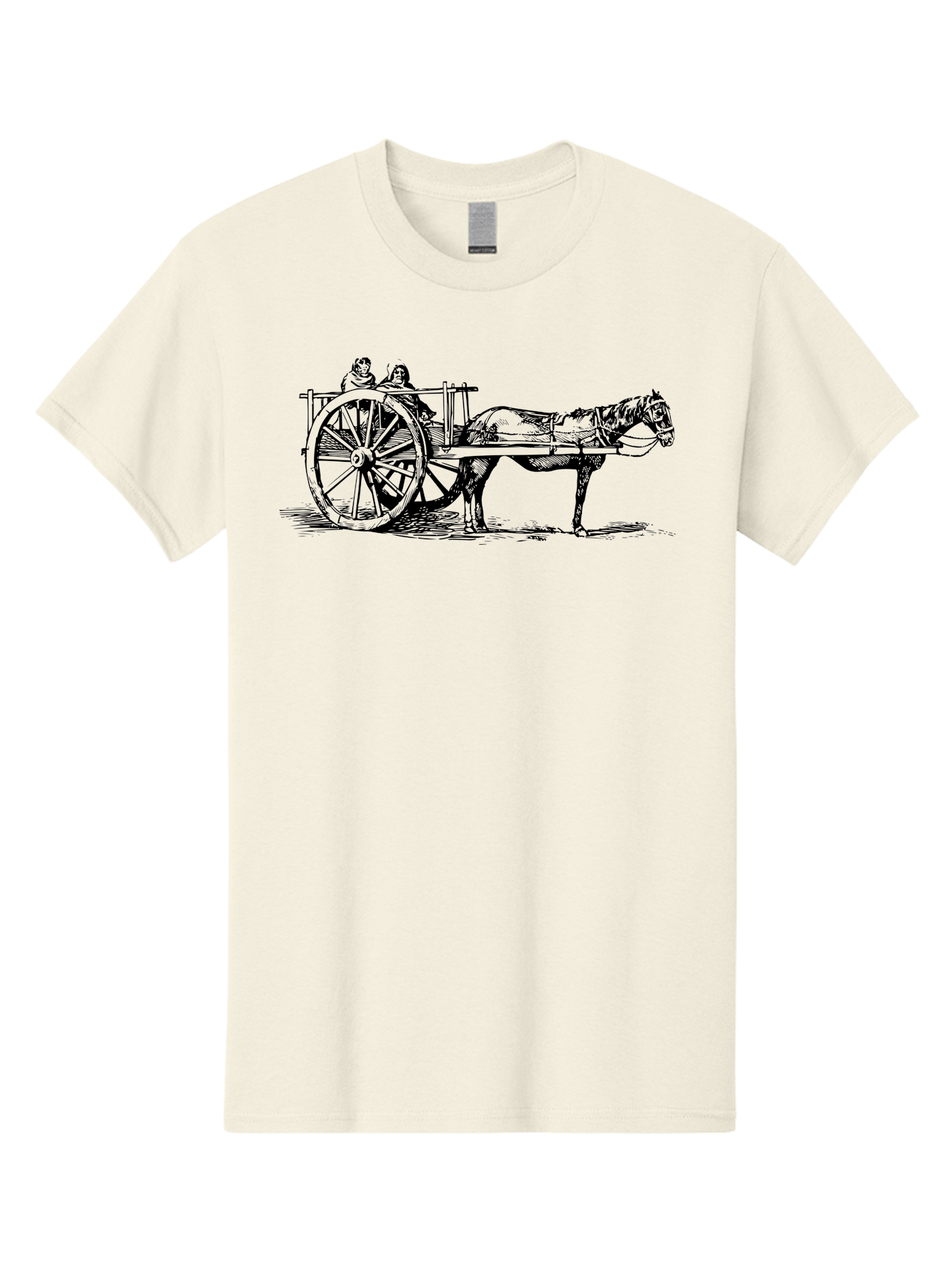 Horse-Drawn-Cart Men'S Graphic Tee, 100% Cotton, Comfortable Casual Summer Wear, Machine Washable, Vintage Horse Cart, Horse Drawn Carriage, Traditional Transportation, Classic Cart Illustration, Horse And Carriage, People Riding Cart, Aad795 19
