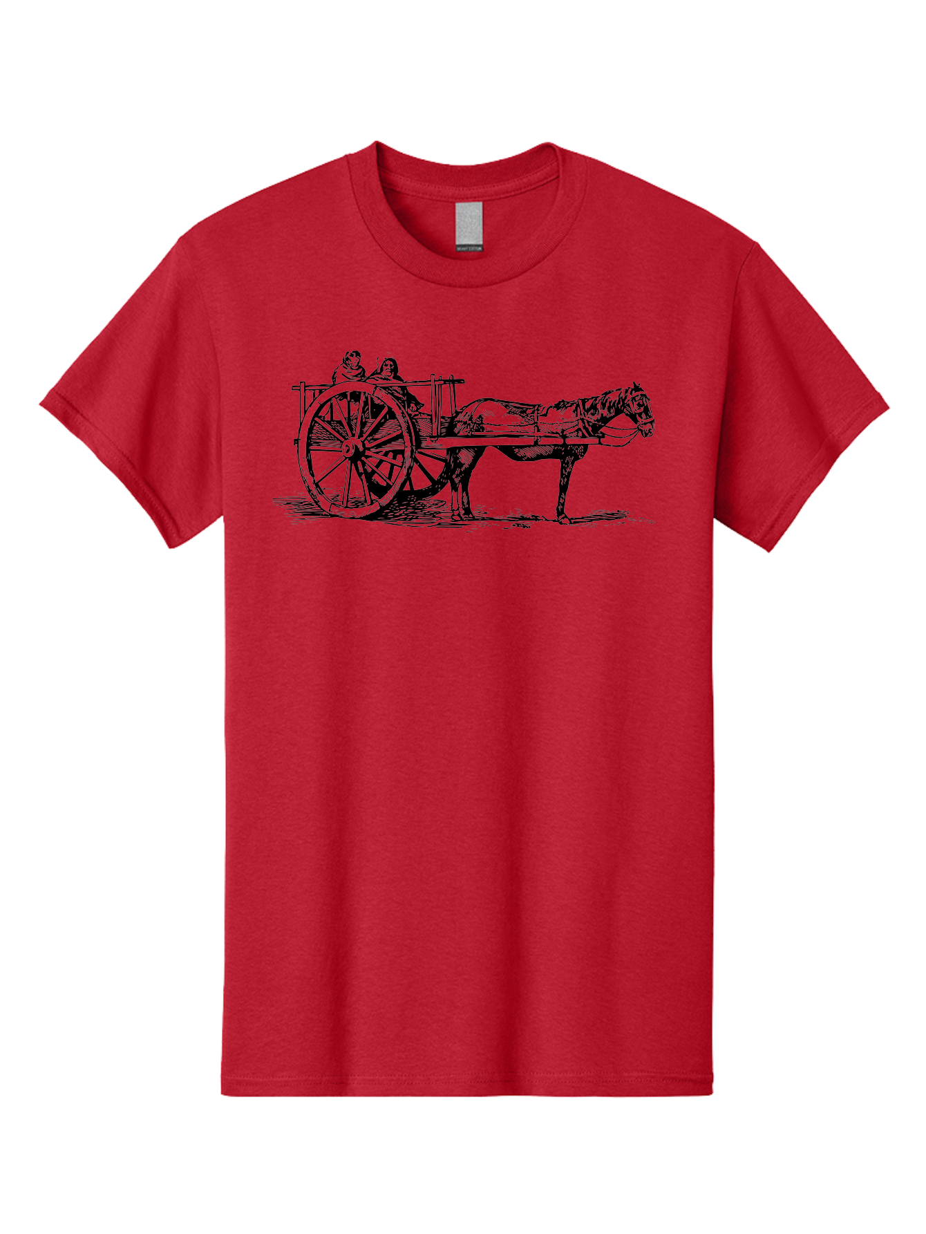 Horse-Drawn-Cart Men'S Graphic Tee, 100% Cotton, Comfortable Casual Summer Wear, Machine Washable, Vintage Horse Cart, Horse Drawn Carriage, Traditional Transportation, Classic Cart Illustration, Horse And Carriage, People Riding Cart, Aad795 11