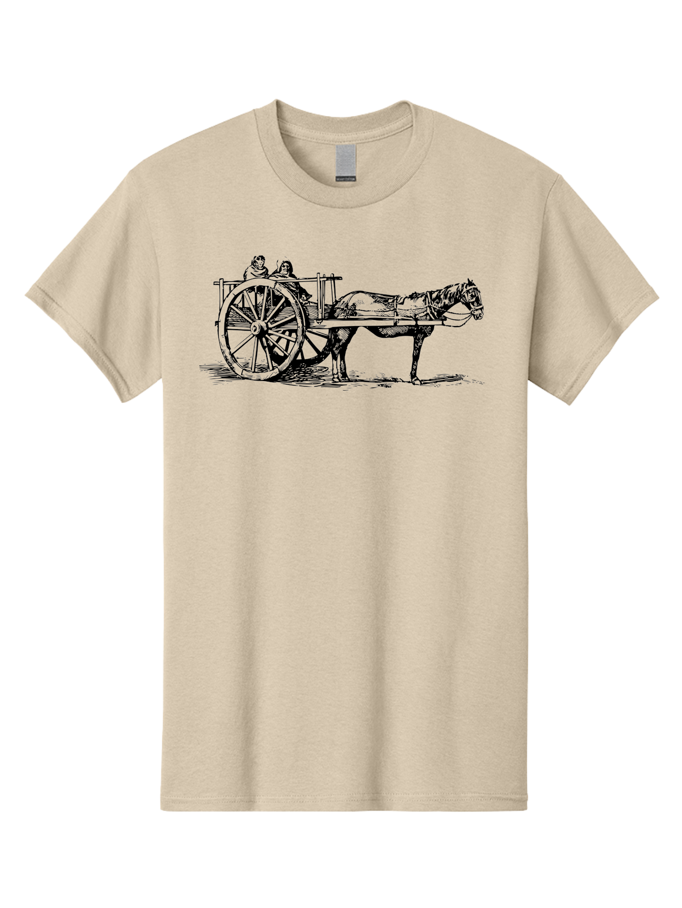 Horse-Drawn-Cart Men'S Graphic Tee, 100% Cotton, Comfortable Casual Summer Wear, Machine Washable, Vintage Horse Cart, Horse Drawn Carriage, Traditional Transportation, Classic Cart Illustration, Horse And Carriage, People Riding Cart, Aad795 13