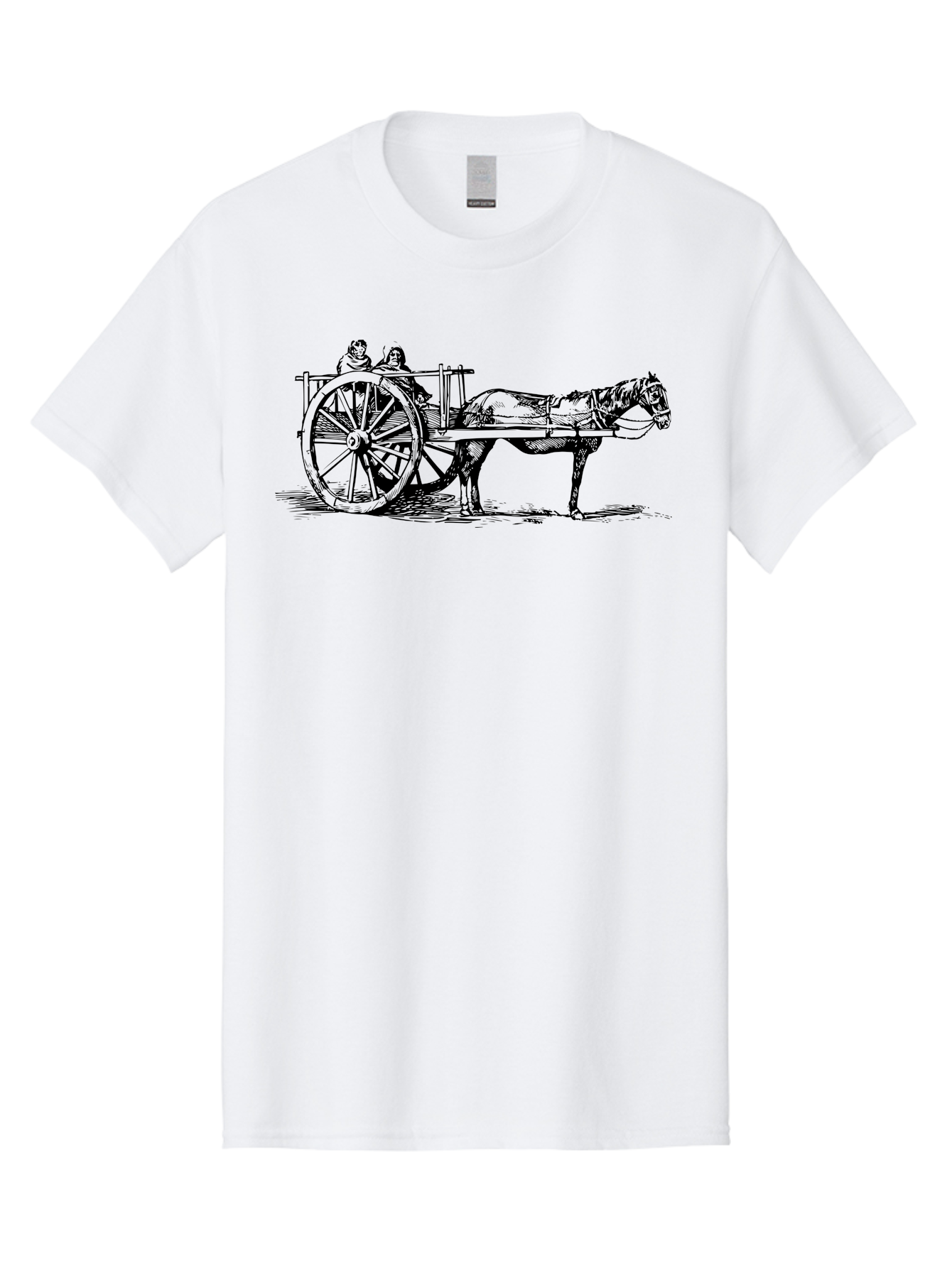 Horse-Drawn-Cart Men'S Graphic Tee, 100% Cotton, Comfortable Casual Summer Wear, Machine Washable, Vintage Horse Cart, Horse Drawn Carriage, Traditional Transportation, Classic Cart Illustration, Horse And Carriage, People Riding Cart, Aad795 15