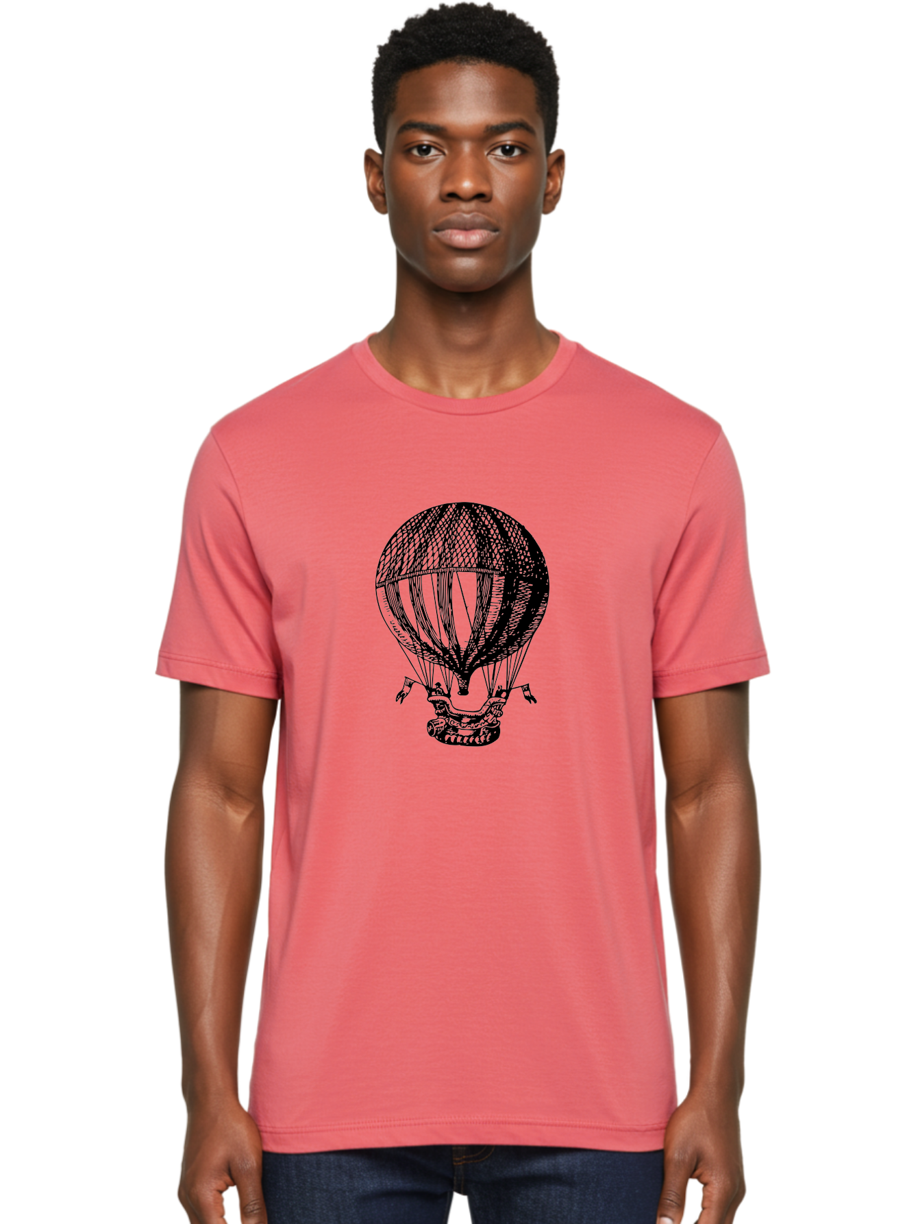 Hot-Air-Balloon-1 Men'S Graphic Tee, 100% Cotton, Comfortable Casual Summer Wear, Machine Washable, Vintage Hot Air Balloon, Retro Illustration, Adventurous Flight, Historic Aircraft, Flying High, Serene Landscape, Nostalgic Feel, Classic Art Aad796 14