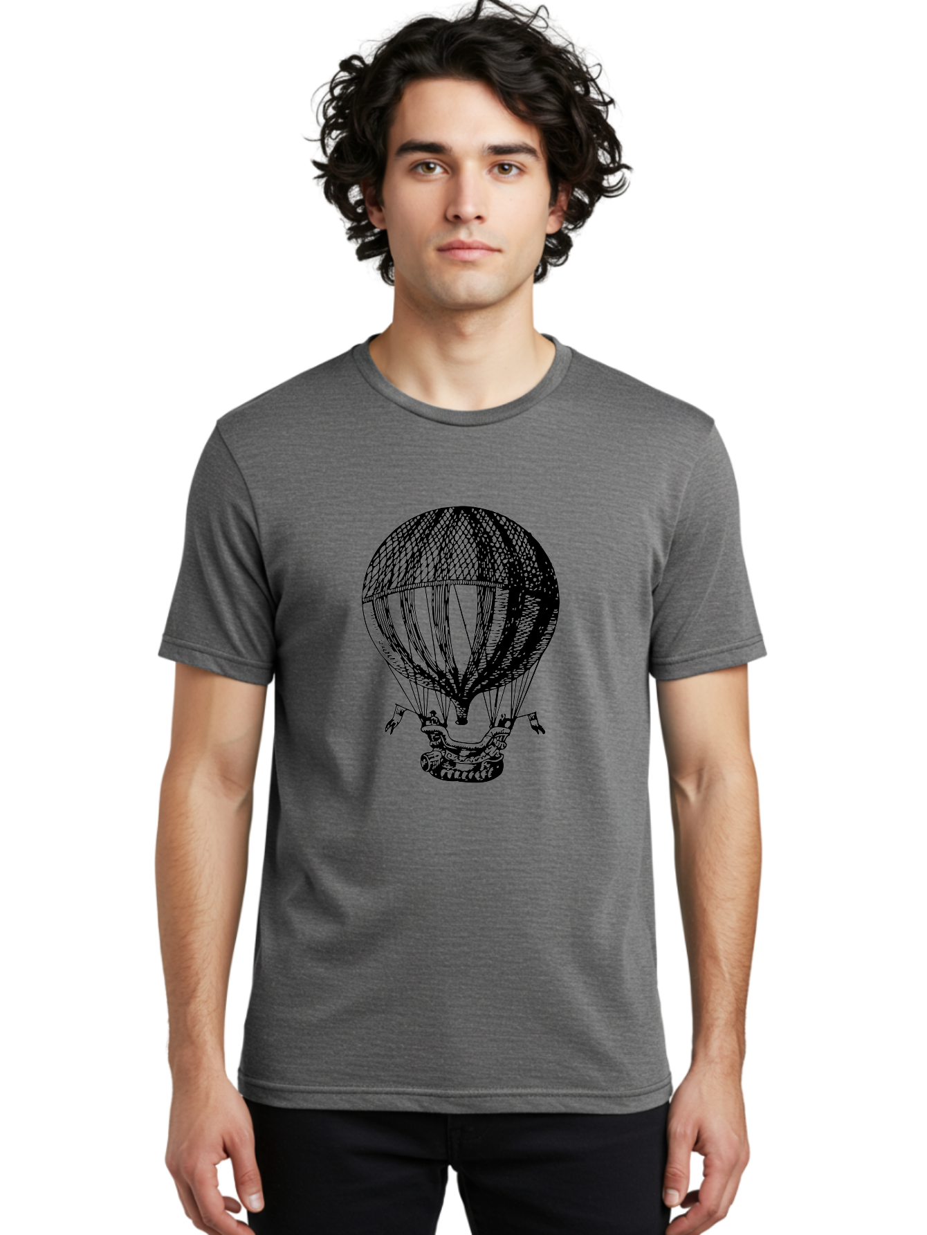 Hot-Air-Balloon-1 Men'S Graphic Tee, 100% Cotton, Comfortable Casual Summer Wear, Machine Washable, Vintage Hot Air Balloon, Retro Illustration, Adventurous Flight, Historic Aircraft, Flying High, Serene Landscape, Nostalgic Feel, Classic Art Aad796 24