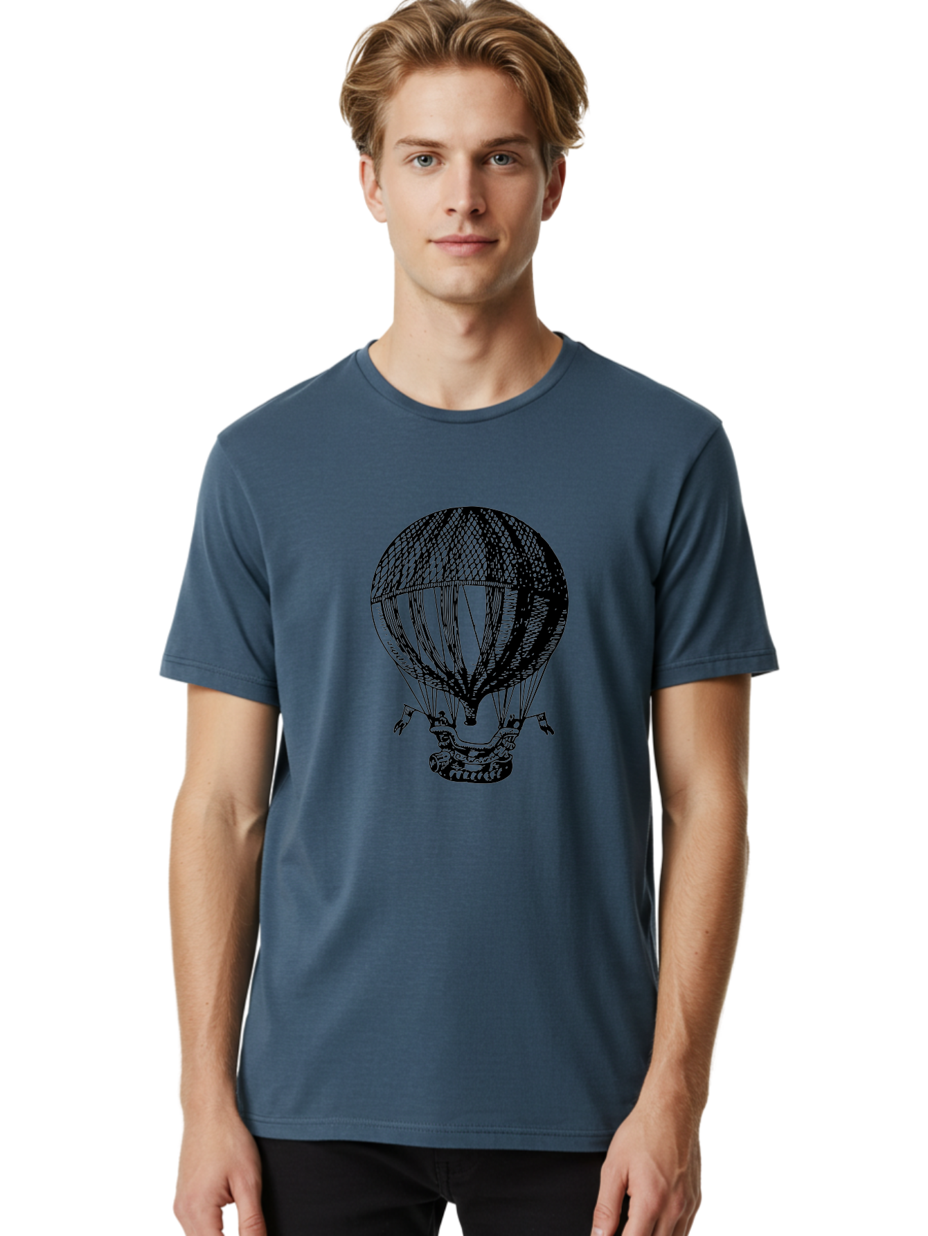 Hot-Air-Balloon-1 Men'S Graphic Tee, 100% Cotton, Comfortable Casual Summer Wear, Machine Washable, Vintage Hot Air Balloon, Retro Illustration, Adventurous Flight, Historic Aircraft, Flying High, Serene Landscape, Nostalgic Feel, Classic Art Aad796 26