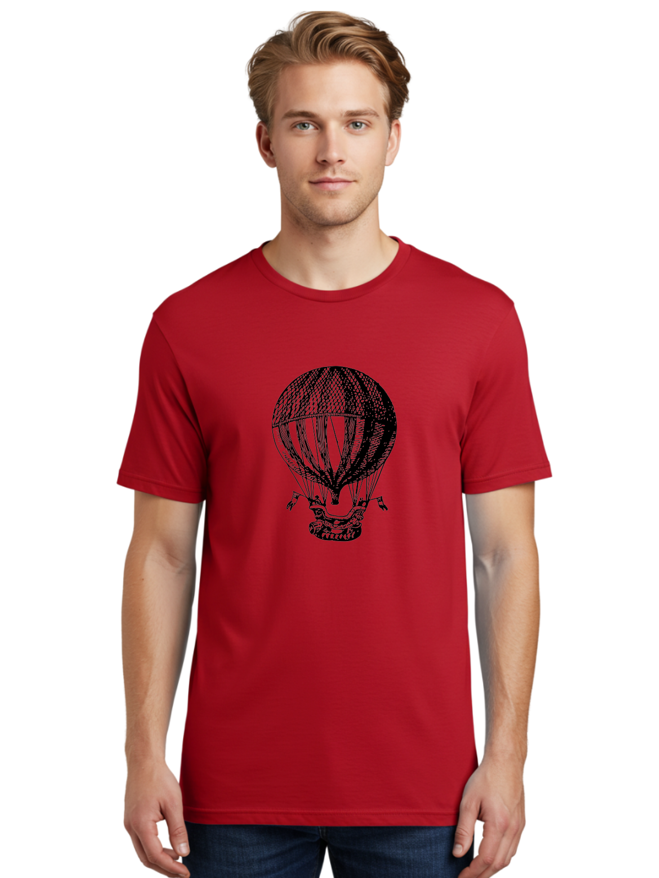 Hot-Air-Balloon-1 Men'S Graphic Tee, 100% Cotton, Comfortable Casual Summer Wear, Machine Washable, Vintage Hot Air Balloon, Retro Illustration, Adventurous Flight, Historic Aircraft, Flying High, Serene Landscape, Nostalgic Feel, Classic Art Aad796 22