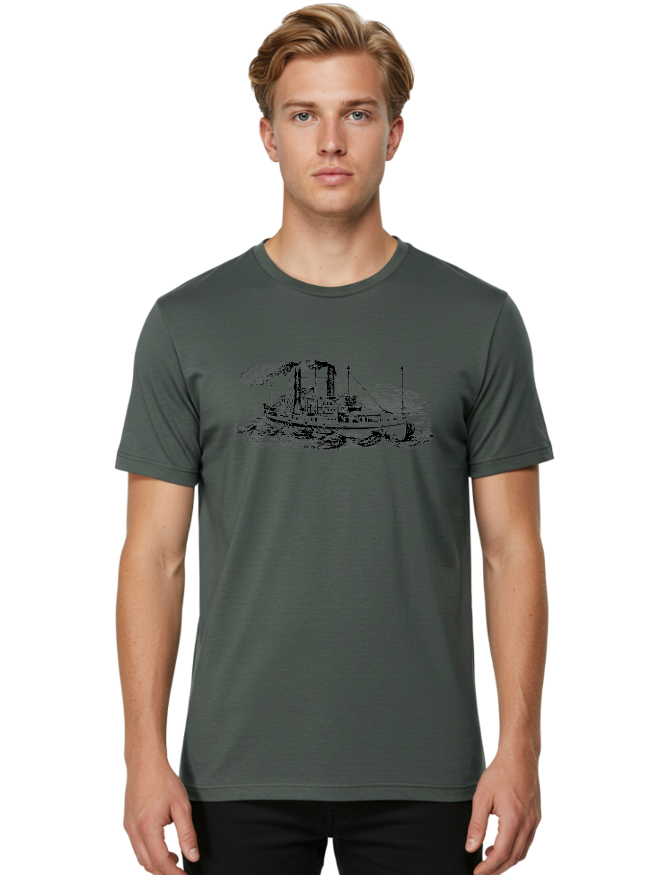 Paddle-Steamer Men'S Graphic Tee, 100% Cotton, Comfortable Casual Summer Wear, Machine Washable, Steamboat On The Water, Paddle Wheel, Vintage Illustration, Historic Vessel, Maritime History, Classic Design, Retro Style, Aad800 28