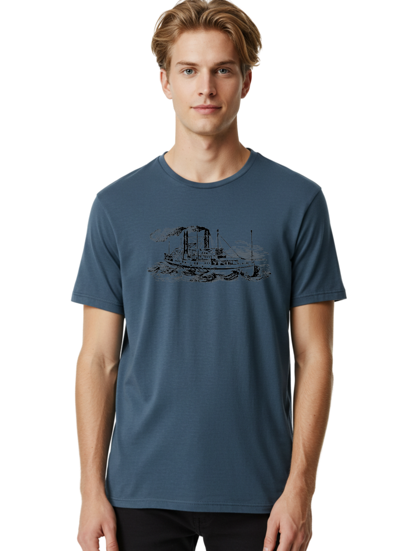 Paddle-Steamer Men'S Graphic Tee, 100% Cotton, Comfortable Casual Summer Wear, Machine Washable, Steamboat On The Water, Paddle Wheel, Vintage Illustration, Historic Vessel, Maritime History, Classic Design, Retro Style, Aad800 16