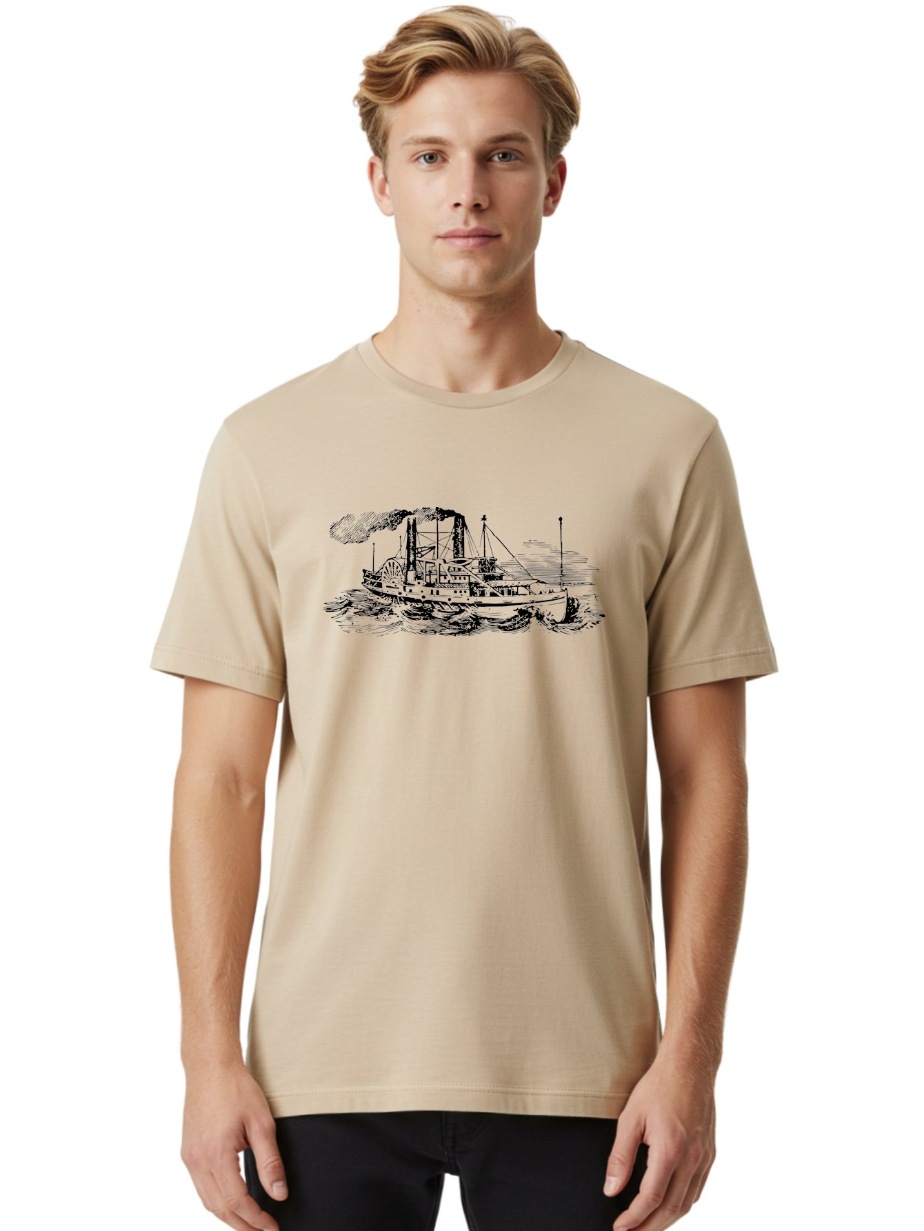 Paddle-Steamer Men'S Graphic Tee, 100% Cotton, Comfortable Casual Summer Wear, Machine Washable, Steamboat On The Water, Paddle Wheel, Vintage Illustration, Historic Vessel, Maritime History, Classic Design, Retro Style, Aad800 20