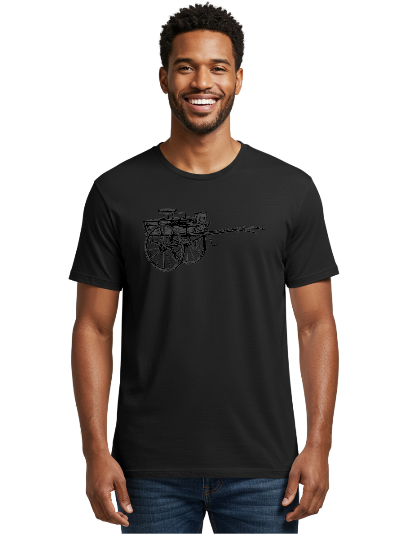 Rickshaw-Illustration Men'S Graphic Tee, 100% Cotton, Comfortable Casual Summer Wear, Machine Washable, Vintage Rickshaw, Traditional Transportation, Old-Fashioned Vehicle, Wooden Cart, Hand-Drawn Carriage, Classic Design, Retro Style, Aad802 24