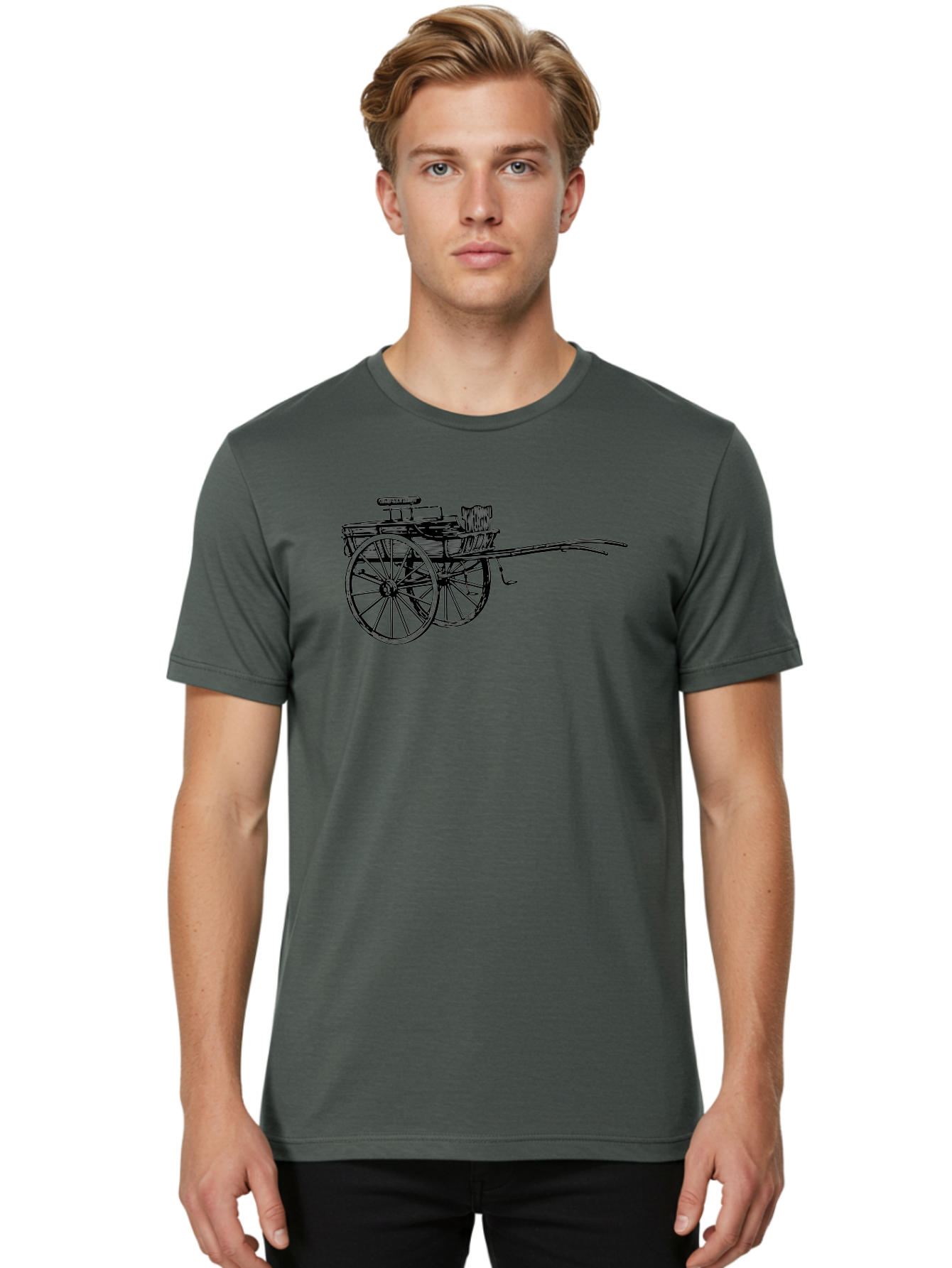 Rickshaw-Illustration Men'S Graphic Tee, 100% Cotton, Comfortable Casual Summer Wear, Machine Washable, Vintage Rickshaw, Traditional Transportation, Old-Fashioned Vehicle, Wooden Cart, Hand-Drawn Carriage, Classic Design, Retro Style, Aad802 8