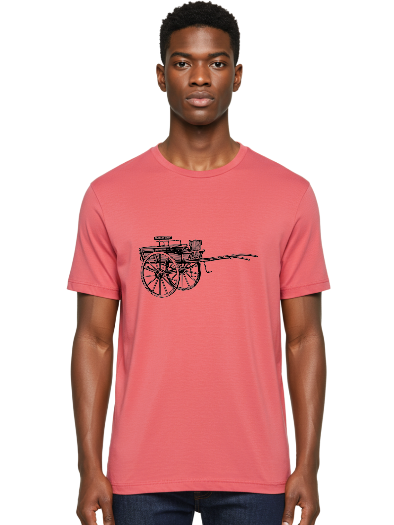 Rickshaw-Illustration Men'S Graphic Tee, 100% Cotton, Comfortable Casual Summer Wear, Machine Washable, Vintage Rickshaw, Traditional Transportation, Old-Fashioned Vehicle, Wooden Cart, Hand-Drawn Carriage, Classic Design, Retro Style, Aad802 4