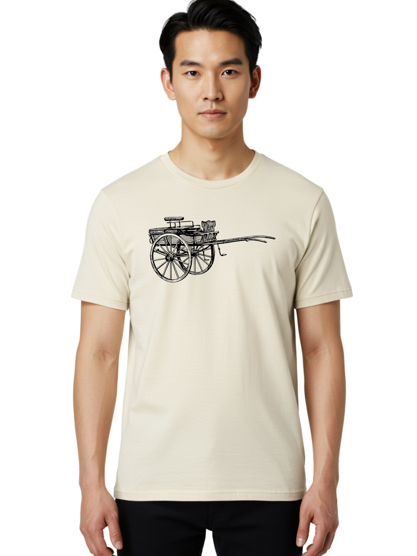 Rickshaw-Illustration Men'S Graphic Tee, 100% Cotton, Comfortable Casual Summer Wear, Machine Washable, Vintage Rickshaw, Traditional Transportation, Old-Fashioned Vehicle, Wooden Cart, Hand-Drawn Carriage, Classic Design, Retro Style, Aad802 20