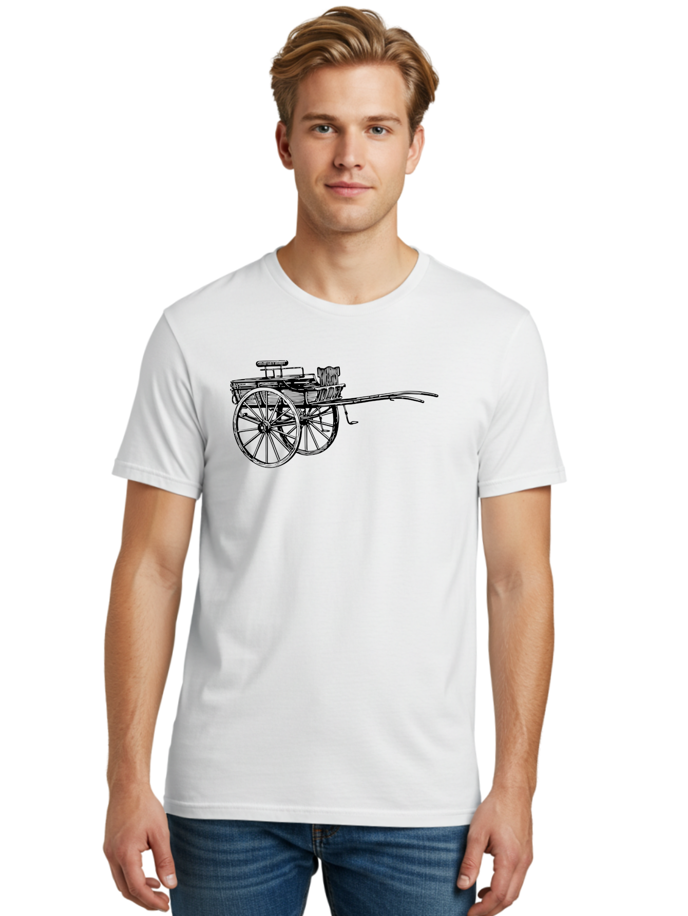 Rickshaw-Illustration Men'S Graphic Tee, 100% Cotton, Comfortable Casual Summer Wear, Machine Washable, Vintage Rickshaw, Traditional Transportation, Old-Fashioned Vehicle, Wooden Cart, Hand-Drawn Carriage, Classic Design, Retro Style, Aad802 10