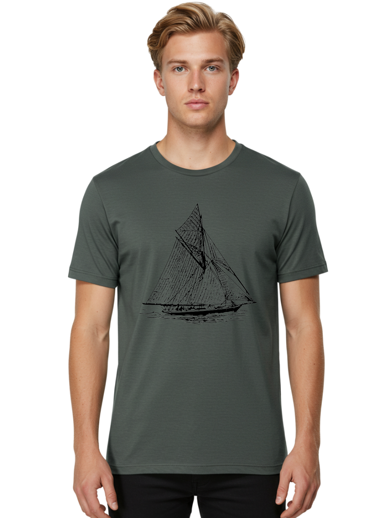 Sailboat-1 Men'S Graphic Tee, 100% Cotton, Comfortable Casual Summer Wear, Machine Washable, Sailboat On The Water, Sailing Vessels, Nautical Art, Ocean Scenery, Sailboat Design, Sketch Art, Sailing Boats, Maritime Graphics, Boat Illustrations Aad804 12