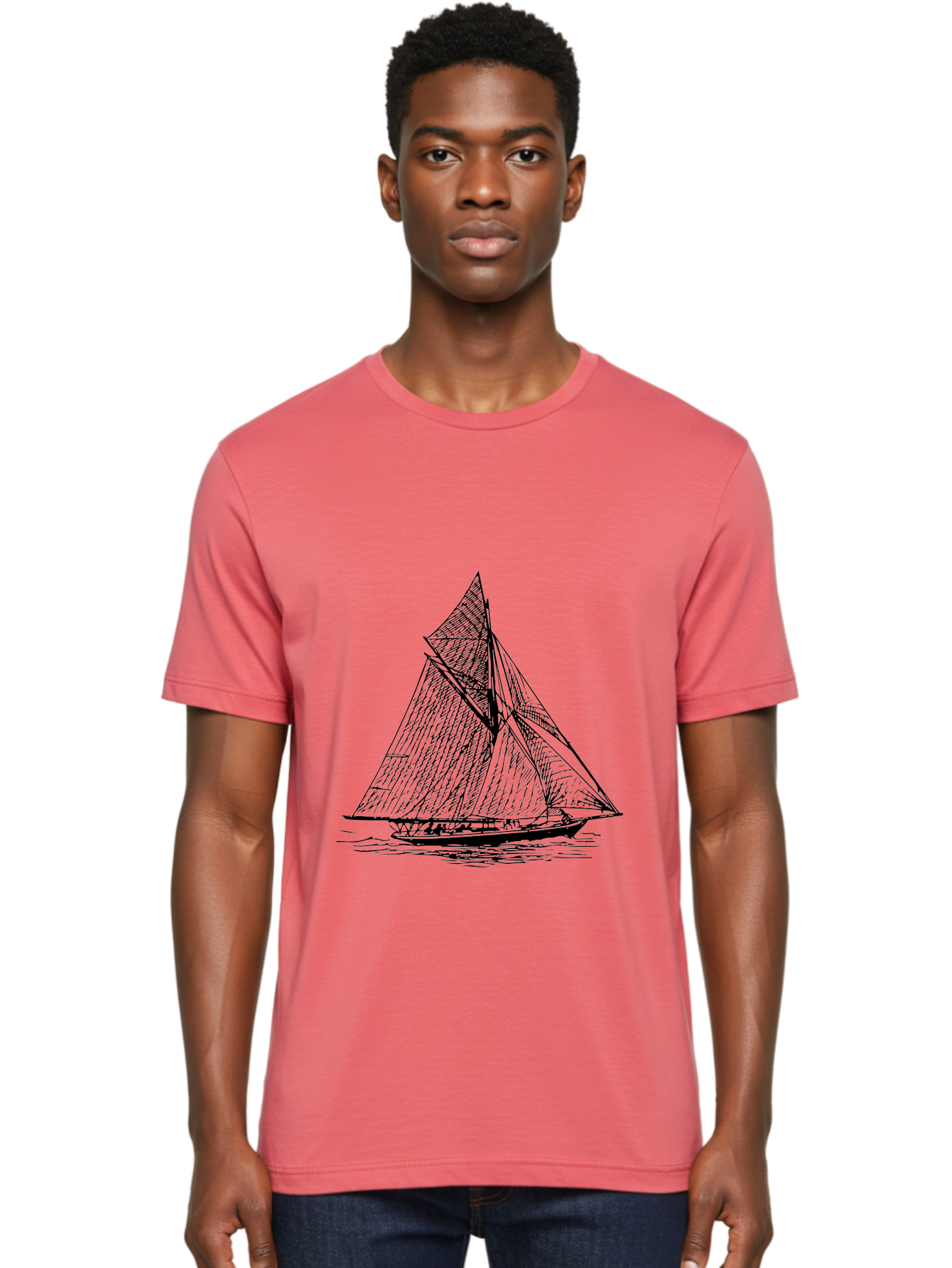 Sailboat-1 Men'S Graphic Tee, 100% Cotton, Comfortable Casual Summer Wear, Machine Washable, Sailboat On The Water, Sailing Vessels, Nautical Art, Ocean Scenery, Sailboat Design, Sketch Art, Sailing Boats, Maritime Graphics, Boat Illustrations Aad804 10