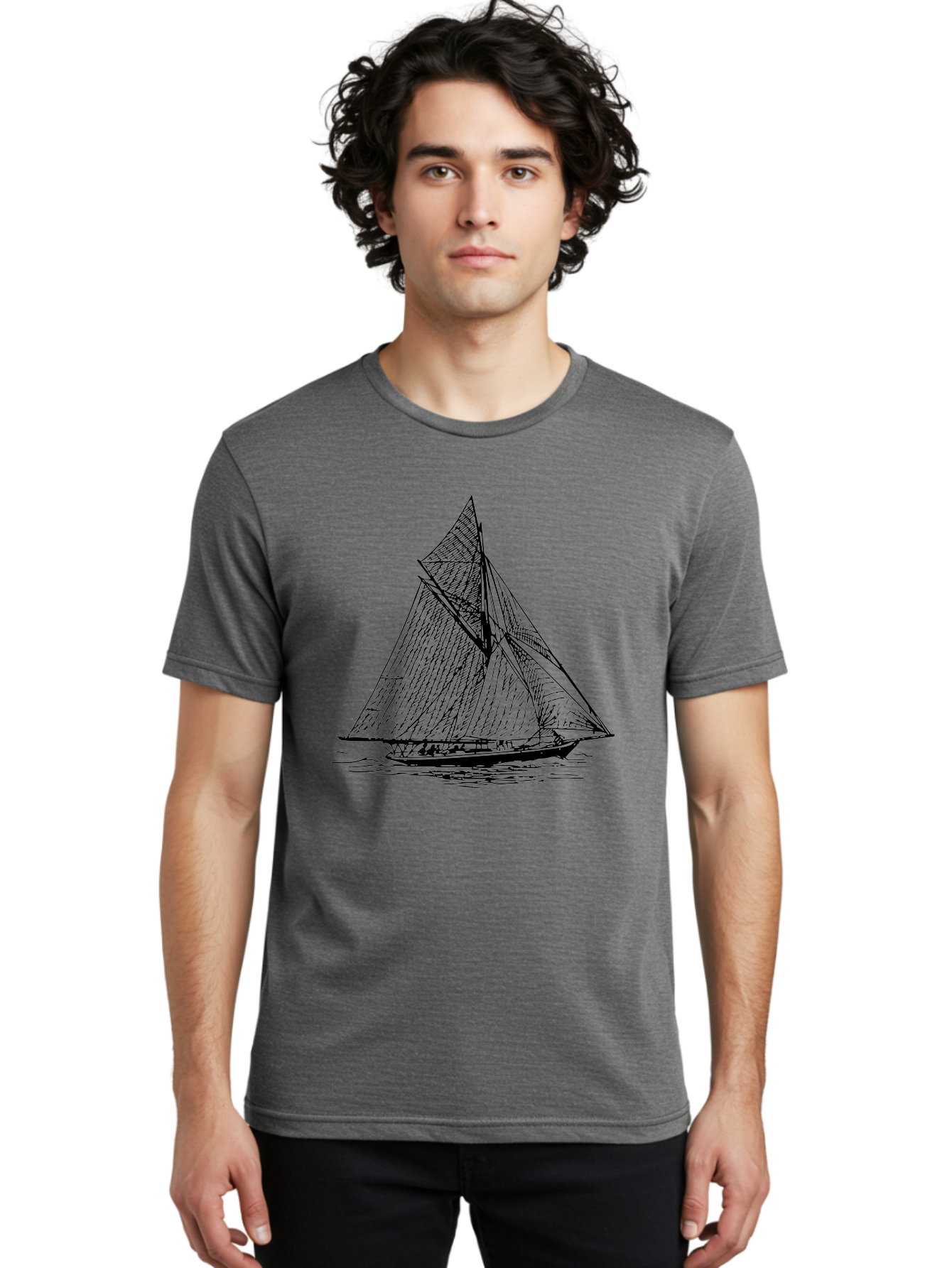 Sailboat-1 Men'S Graphic Tee, 100% Cotton, Comfortable Casual Summer Wear, Machine Washable, Sailboat On The Water, Sailing Vessels, Nautical Art, Ocean Scenery, Sailboat Design, Sketch Art, Sailing Boats, Maritime Graphics, Boat Illustrations Aad804 24