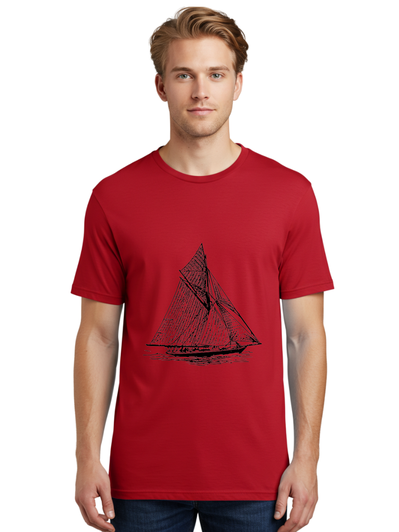 Sailboat-1 Men'S Graphic Tee, 100% Cotton, Comfortable Casual Summer Wear, Machine Washable, Sailboat On The Water, Sailing Vessels, Nautical Art, Ocean Scenery, Sailboat Design, Sketch Art, Sailing Boats, Maritime Graphics, Boat Illustrations Aad804 2