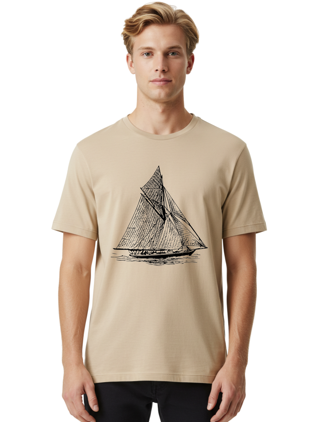 Sailboat-1 Men'S Graphic Tee, 100% Cotton, Comfortable Casual Summer Wear, Machine Washable, Sailboat On The Water, Sailing Vessels, Nautical Art, Ocean Scenery, Sailboat Design, Sketch Art, Sailing Boats, Maritime Graphics, Boat Illustrations Aad804 4