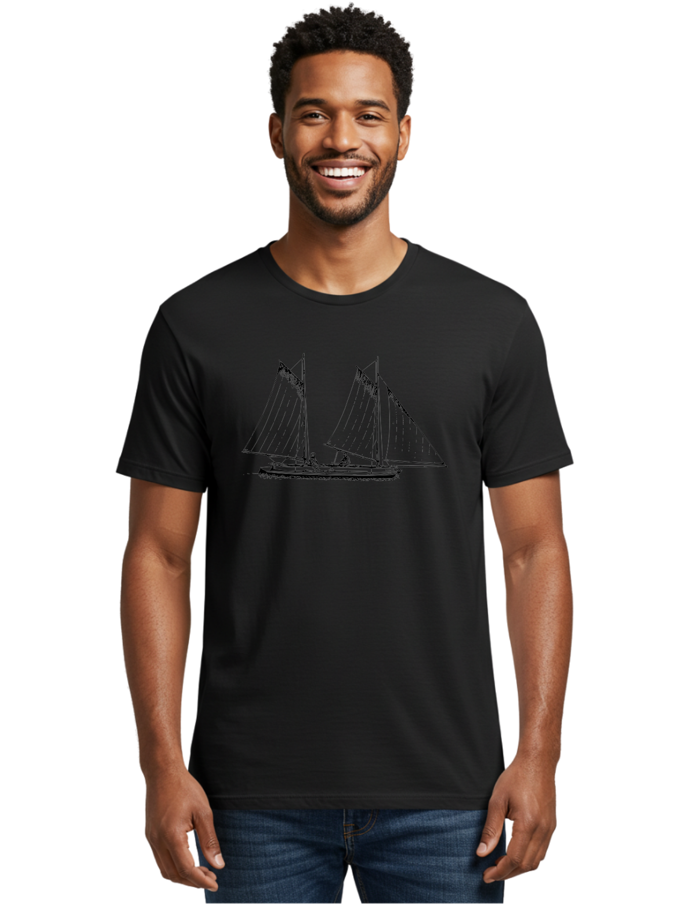 Sailboat-2 Men'S Graphic Tee, 100% Cotton, Comfortable Casual Summer Wear, Machine Washable, Sailboat, Sailing, Ocean, Watercraft, Nautical Theme, Sailing Vessels, Serene Atmosphere, Maritime, Adventure, Sketch Art, Black Lines, Simple Design, Aad805 22