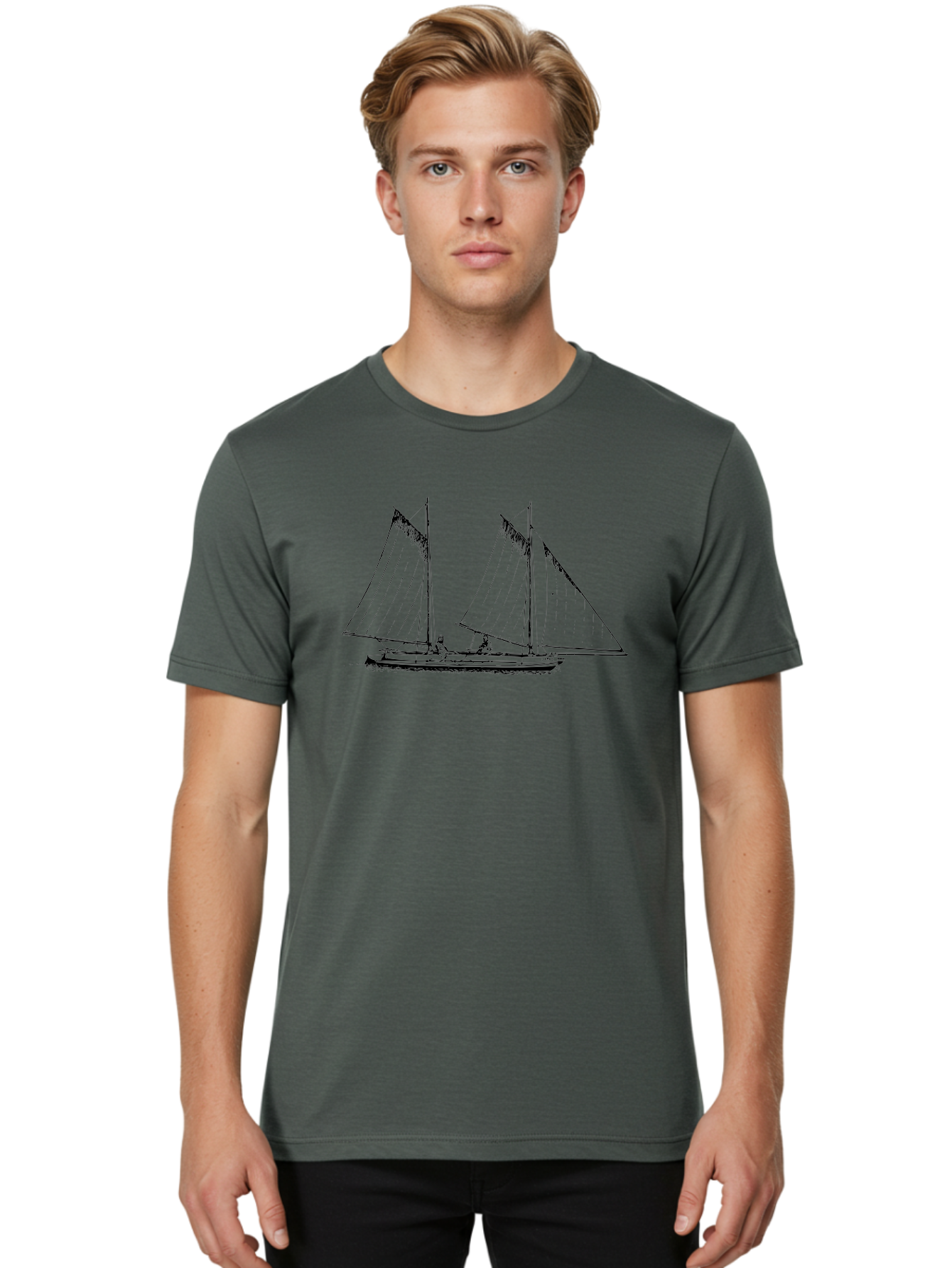 Sailboat-2 Men'S Graphic Tee, 100% Cotton, Comfortable Casual Summer Wear, Machine Washable, Sailboat, Sailing, Ocean, Watercraft, Nautical Theme, Sailing Vessels, Serene Atmosphere, Maritime, Adventure, Sketch Art, Black Lines, Simple Design, Aad805 4
