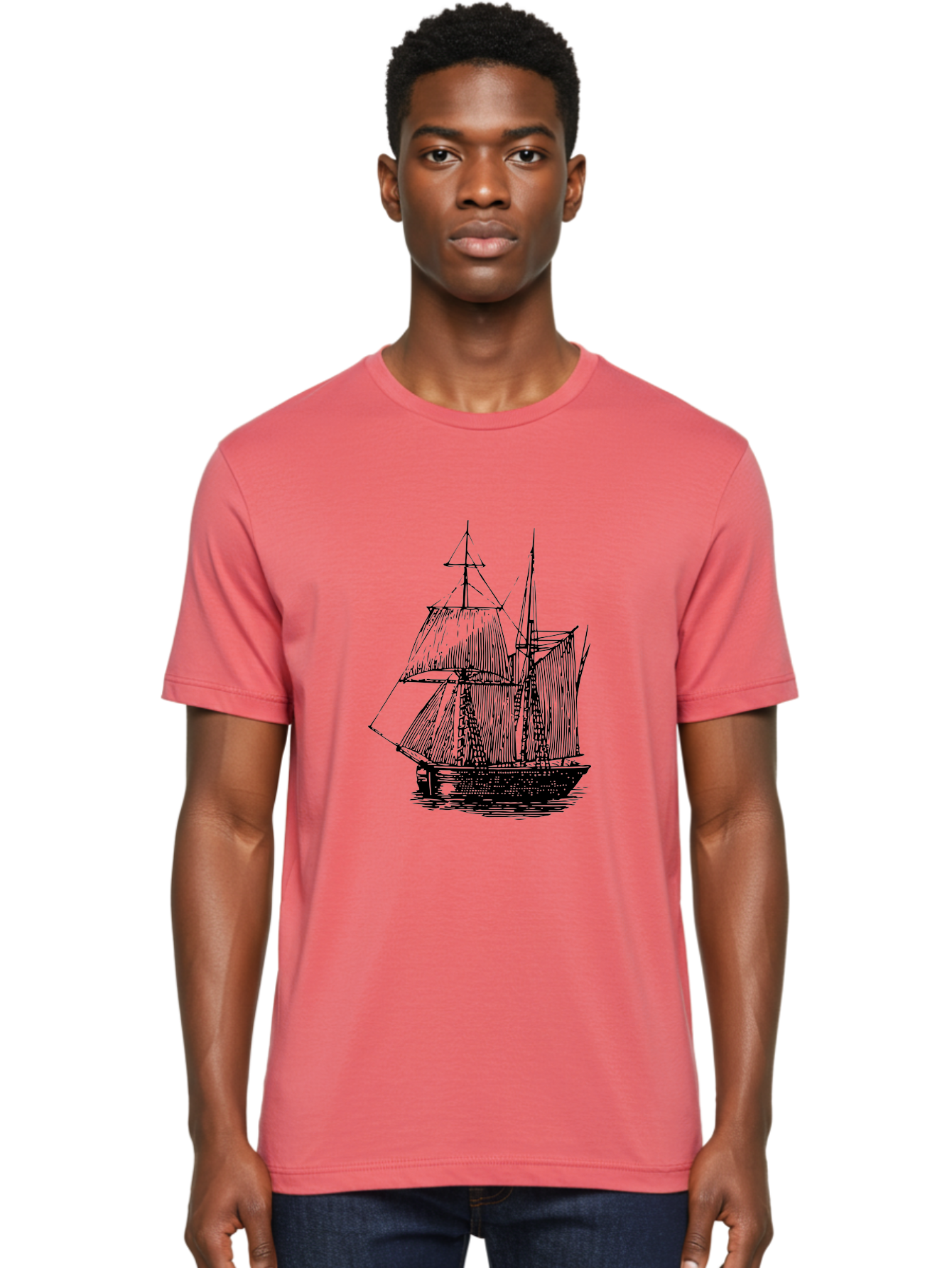Sailboat Men'S Graphic Tee, 100% Cotton, Comfortable Casual Summer Wear, Machine Washable, Sailboat On Water, Sailing Vessel, Black And White Illustration, Nautical Theme, Ocean Scenery, Vintage Style, Maritime Art Aad806 18