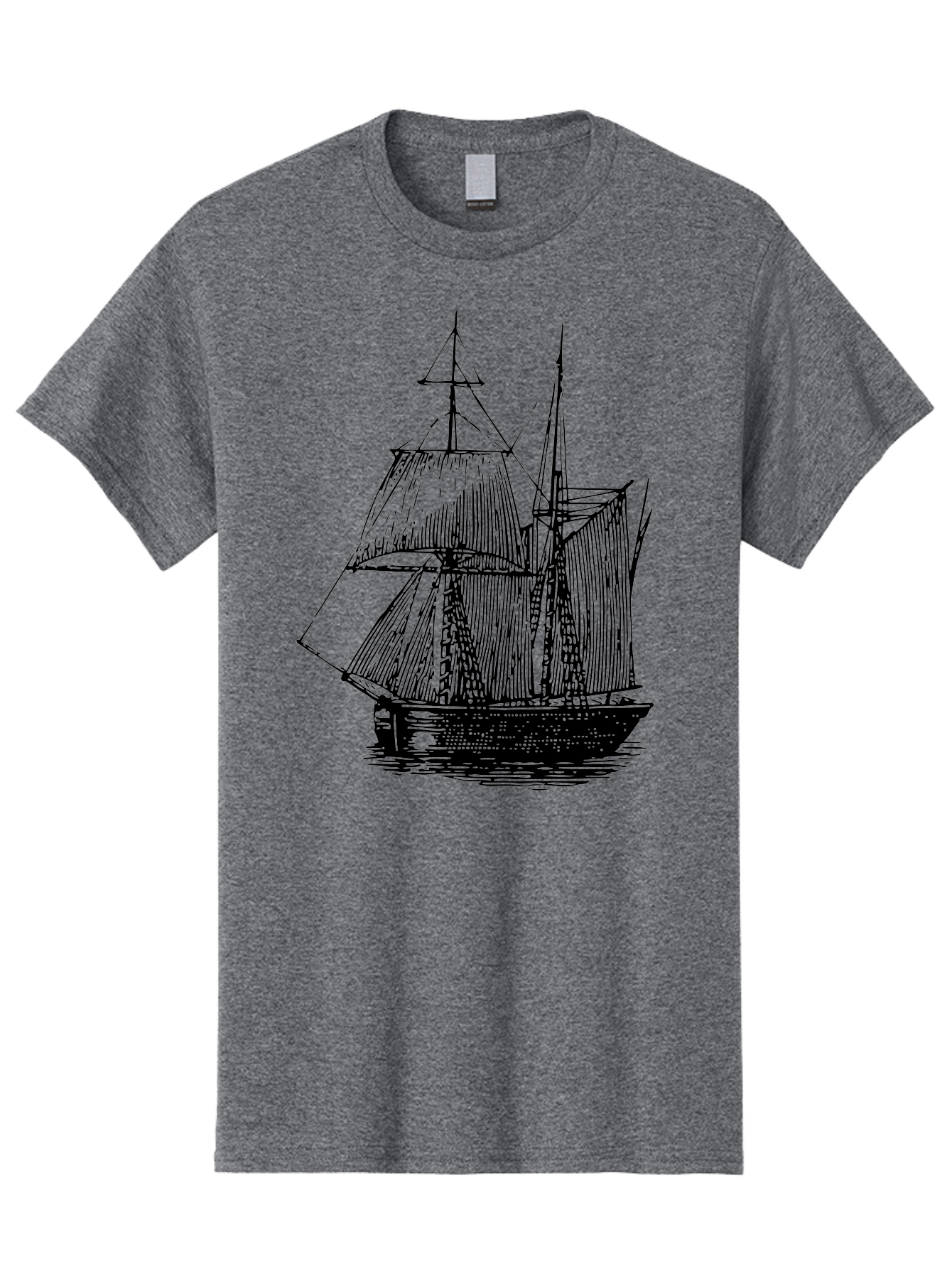Sailboat Men'S Graphic Tee, 100% Cotton, Comfortable Casual Summer Wear, Machine Washable, Sailboat On Water, Sailing Vessel, Black And White Illustration, Nautical Theme, Ocean Scenery, Vintage Style, Maritime Art Aad806 25
