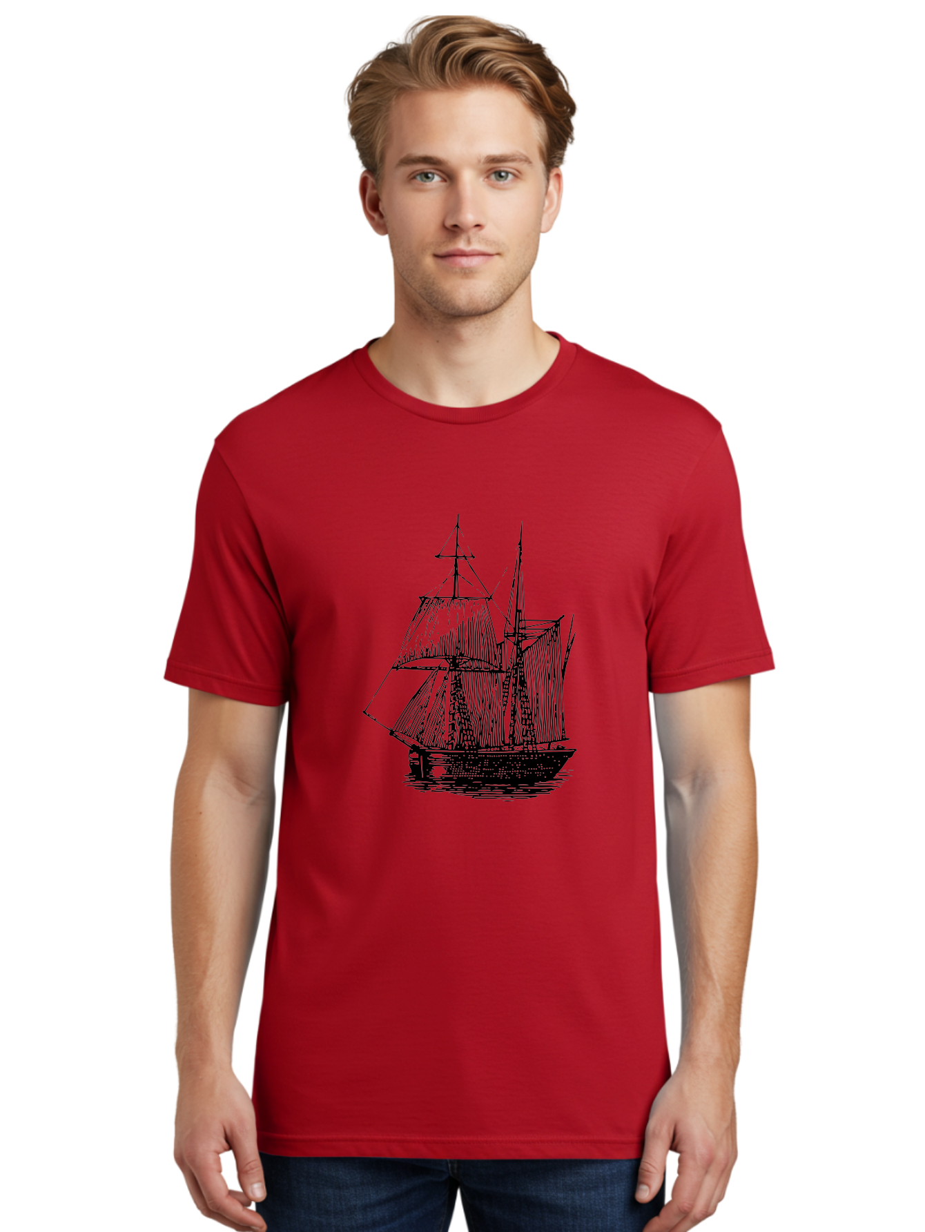 Sailboat Men'S Graphic Tee, 100% Cotton, Comfortable Casual Summer Wear, Machine Washable, Sailboat On Water, Sailing Vessel, Black And White Illustration, Nautical Theme, Ocean Scenery, Vintage Style, Maritime Art Aad806 28