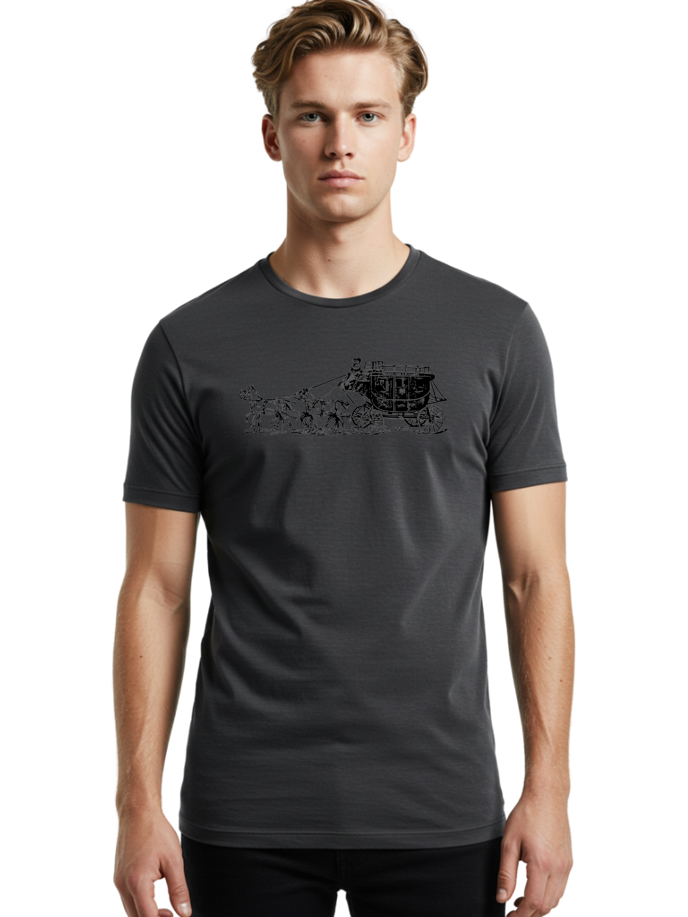 Stagecoach Men'S Graphic Tee, 100% Cotton, Comfortable Casual Summer Wear, Machine Washable, Horse-Drawn Stagecoach, Vintage Transportation, Historical Vehicle, Retro Travel, Classic Carriage, Old-Fashioned, Horse-Drawn Carriage, Aad807 22