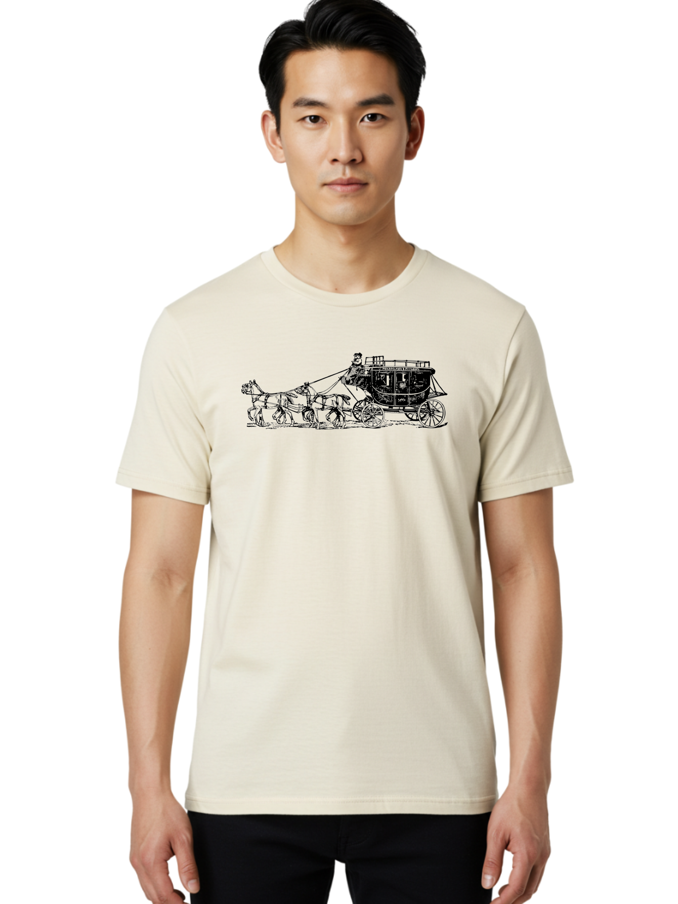 Stagecoach Men'S Graphic Tee, 100% Cotton, Comfortable Casual Summer Wear, Machine Washable, Horse-Drawn Stagecoach, Vintage Transportation, Historical Vehicle, Retro Travel, Classic Carriage, Old-Fashioned, Horse-Drawn Carriage, Aad807 20