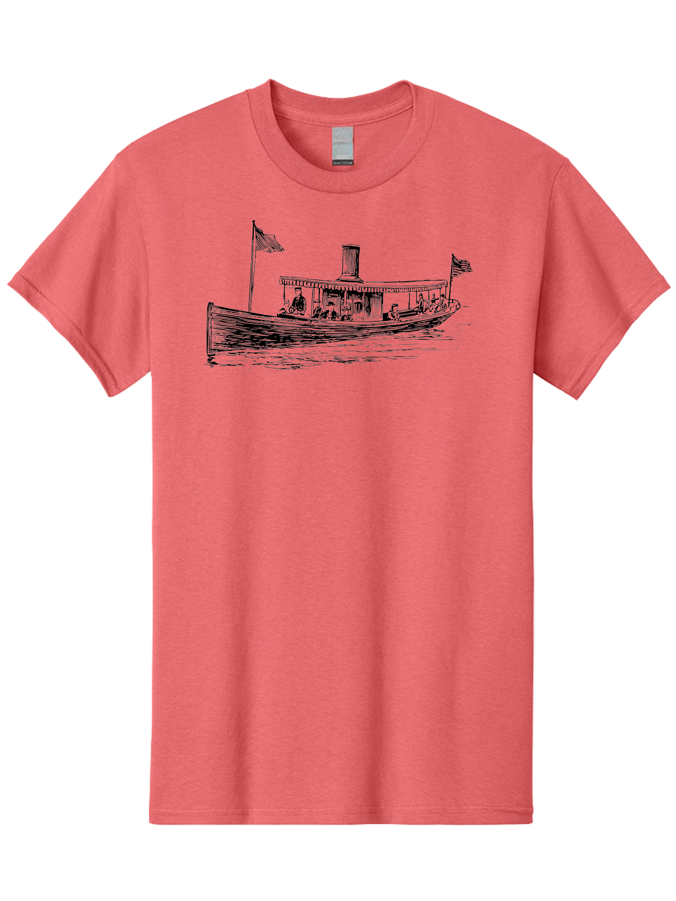 Steam-Boat Men'S Graphic Tee, 100% Cotton, Comfortable Casual Summer Wear, Machine Washable, Steamboat On The Water, American Flag, People On Board, Vintage Illustration, Historic Vessel, Classic Transportation Aad808 17