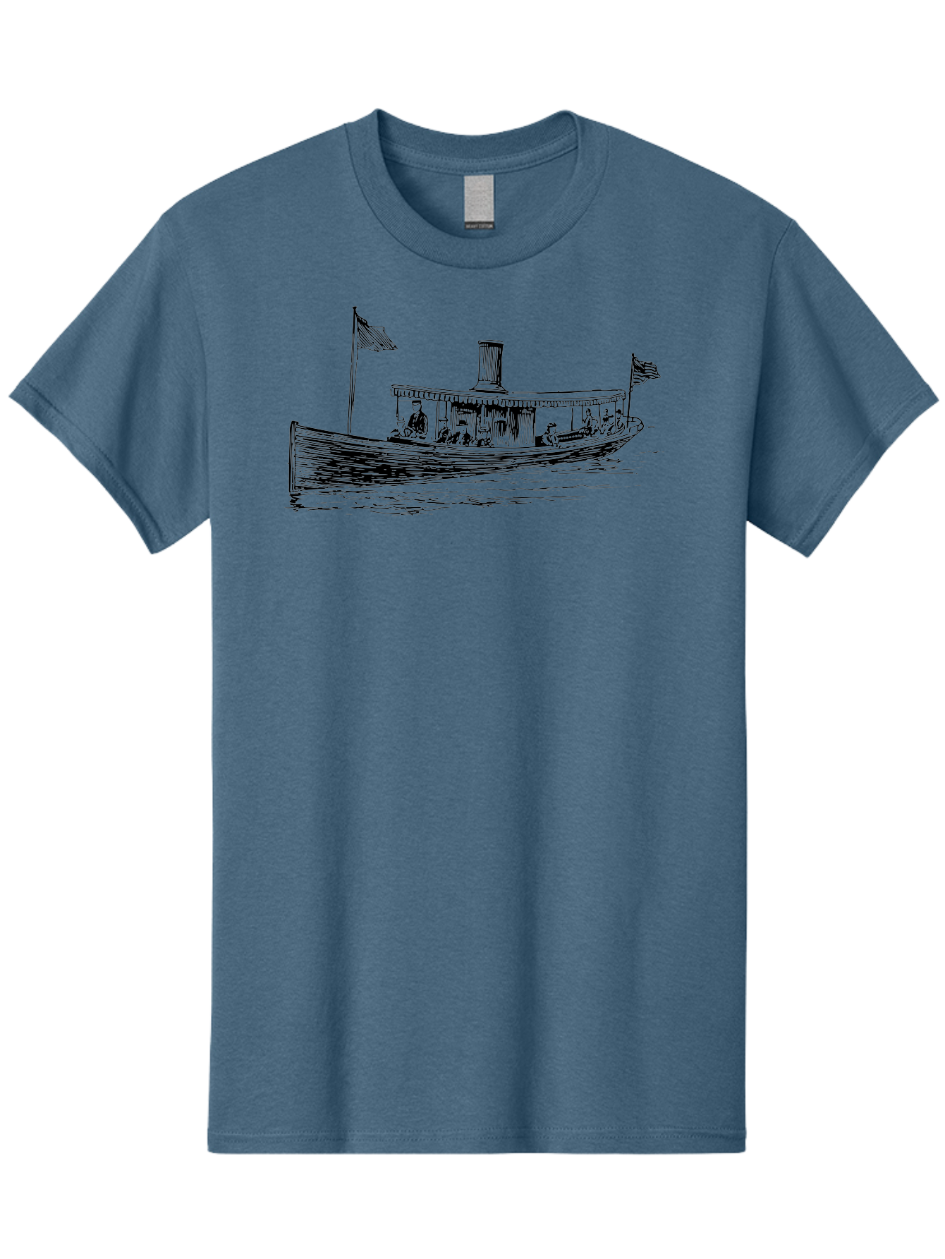 Steam-Boat Men'S Graphic Tee, 100% Cotton, Comfortable Casual Summer Wear, Machine Washable, Steamboat On The Water, American Flag, People On Board, Vintage Illustration, Historic Vessel, Classic Transportation Aad808 21
