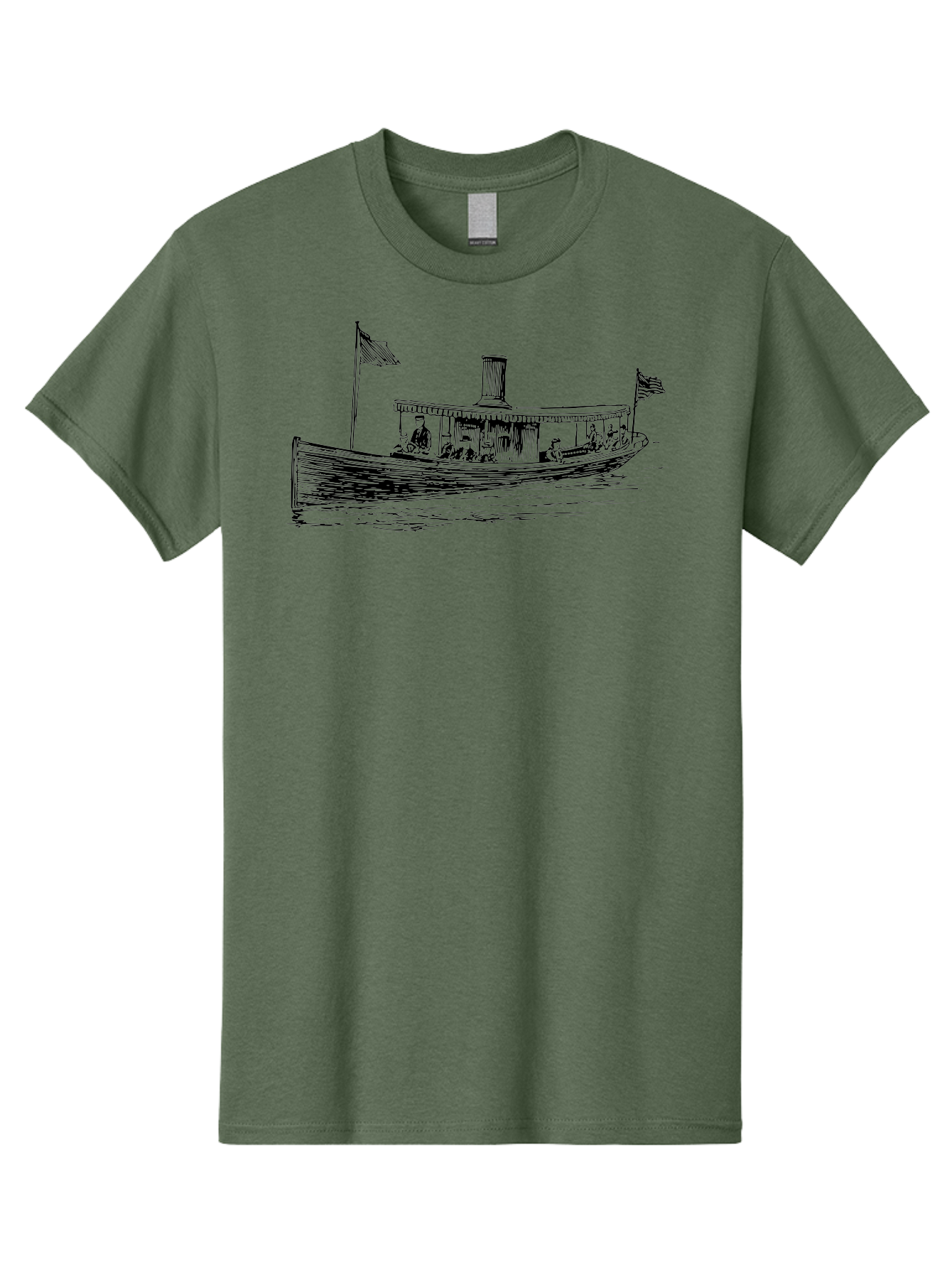 Steam-Boat Men'S Graphic Tee, 100% Cotton, Comfortable Casual Summer Wear, Machine Washable, Steamboat On The Water, American Flag, People On Board, Vintage Illustration, Historic Vessel, Classic Transportation Aad808 15
