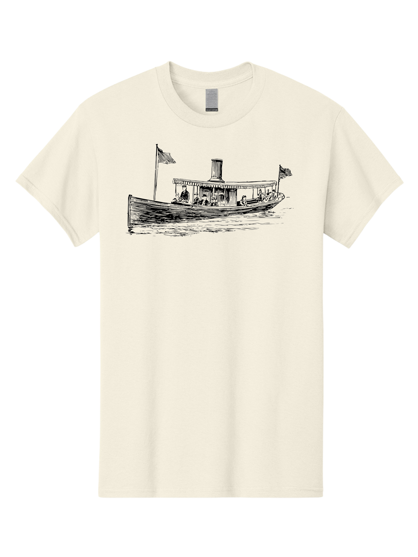 Steam-Boat Men'S Graphic Tee, 100% Cotton, Comfortable Casual Summer Wear, Machine Washable, Steamboat On The Water, American Flag, People On Board, Vintage Illustration, Historic Vessel, Classic Transportation Aad808 3