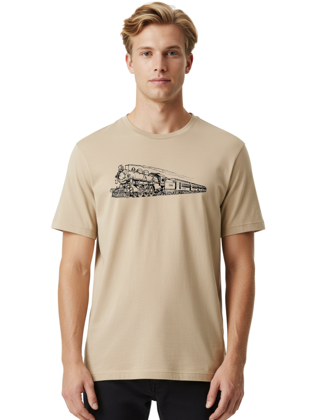 Steam-Locomotive-2524 Men'S Graphic Tee, 100% Cotton, Comfortable Casual Summer Wear, Machine Washable, Vintage Steam Train, Locomotive Engine, Railway Transportation, Nostalgic Travel, Classic Railroad, Historic Train, D51, 626, Aad809 26