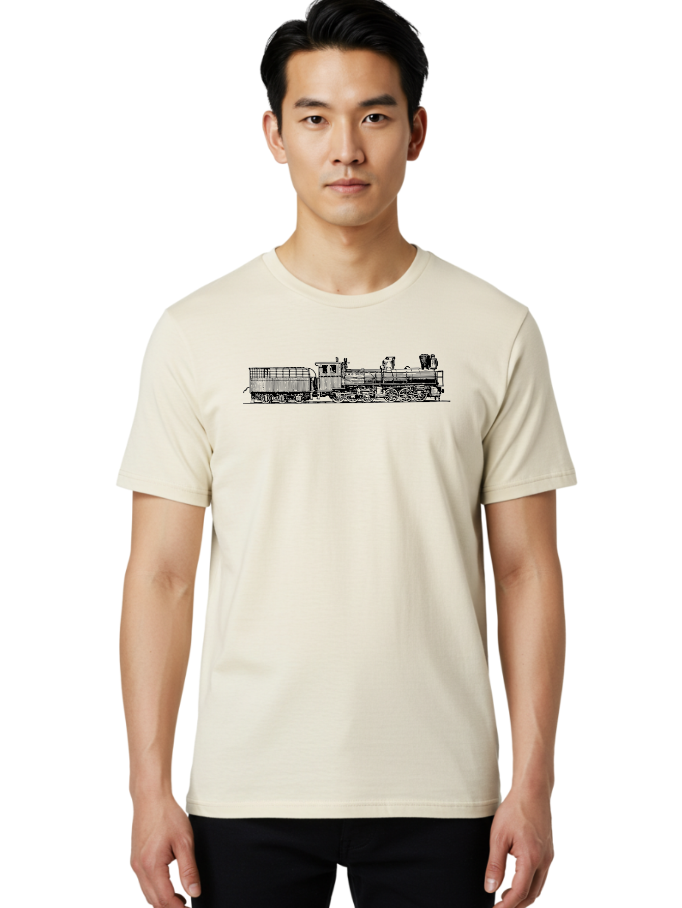 Steam-Train Men'S Graphic Tee, 100% Cotton, Comfortable Casual Summer Wear, Machine Washable, Vintage Locomotive, Train Engine, Steam Train, Railway Heritage, Classic Transport, Nostalgic Train, Railroad Nostalgia, Antique Locomotive Aad812 24