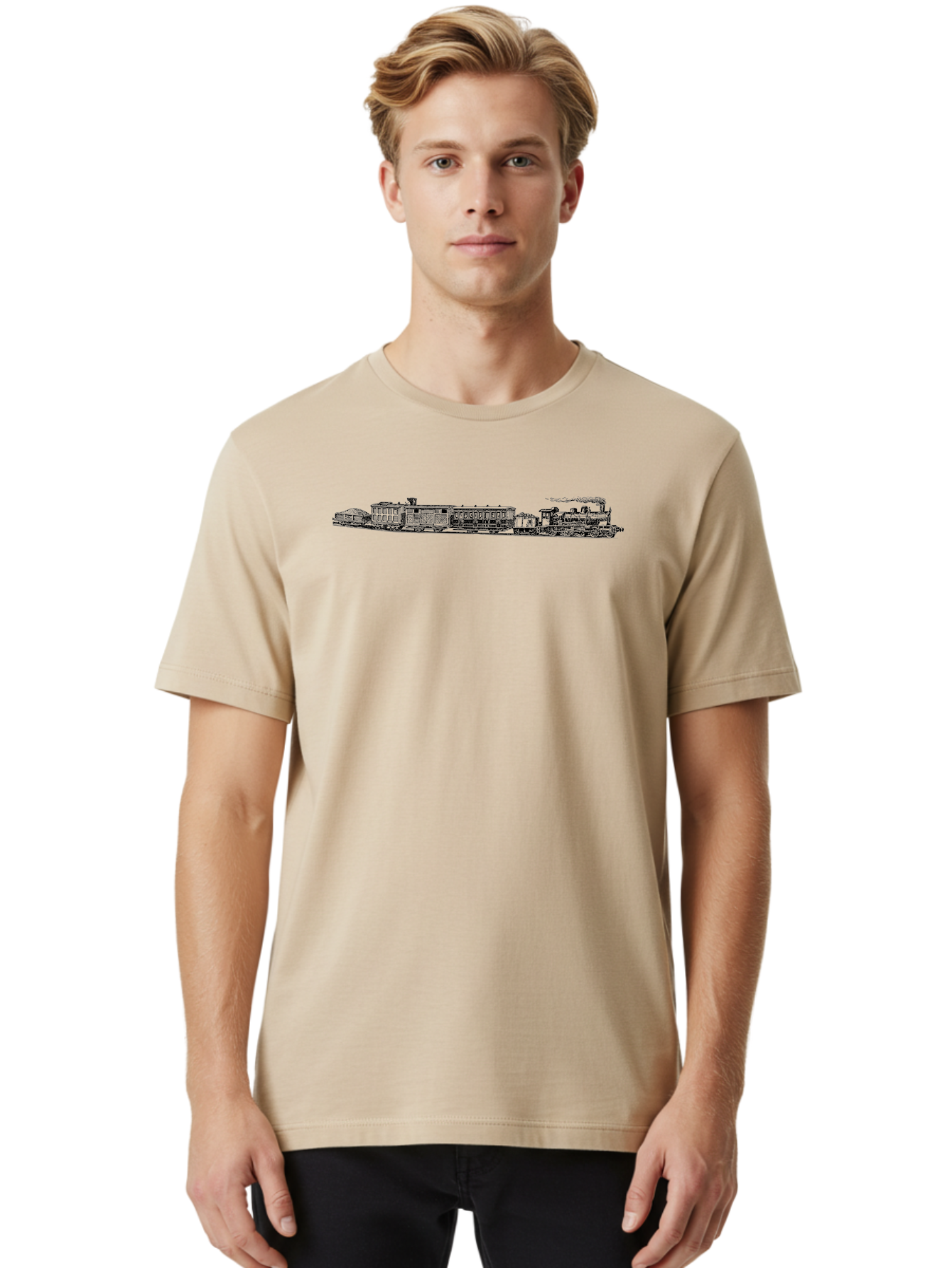 Train Men'S Graphic Tee, 100% Cotton, Comfortable Casual Summer Wear, Machine Washable, Railroad, Train, Steam Locomotive, Vintage Transportation, Classic Design, Nostalgic Travel, Iron Horse, Rail Travel Aad814 30