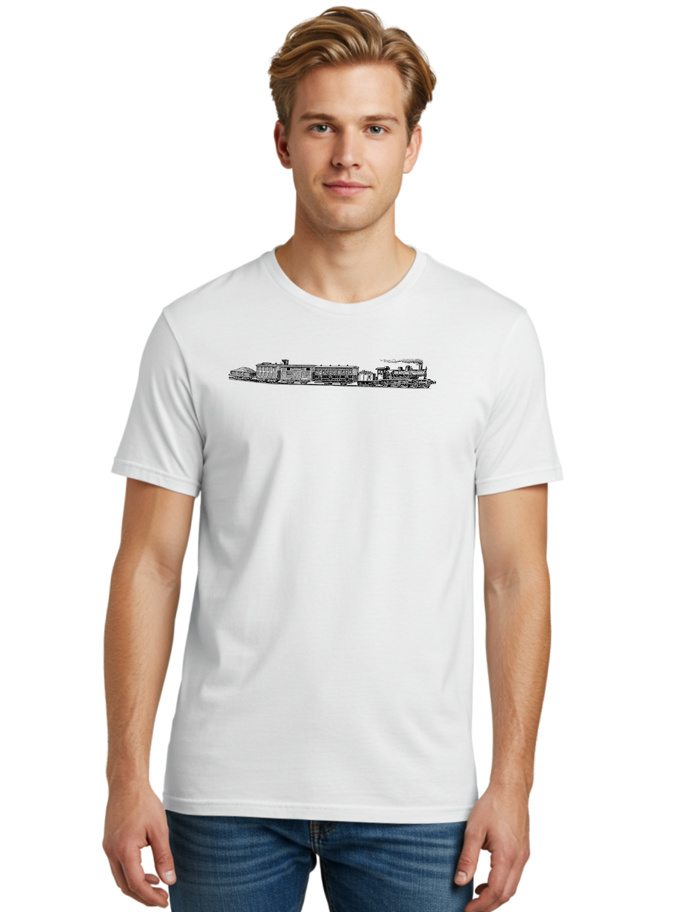 Train Men'S Graphic Tee, 100% Cotton, Comfortable Casual Summer Wear, Machine Washable, Railroad, Train, Steam Locomotive, Vintage Transportation, Classic Design, Nostalgic Travel, Iron Horse, Rail Travel Aad814 24