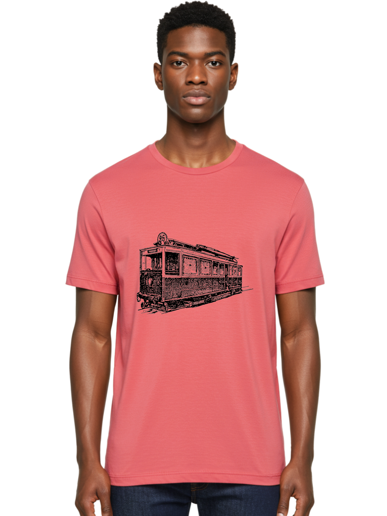 Tram-Car Men'S Graphic Tee, 100% Cotton, Comfortable Casual Summer Wear, Machine Washable, Vintage Trolley, Urban Transportation, Public Transit, Classic Vehicle, Electric Tram, Retro Style, Nostalgic Design, Tramway Aad815 2