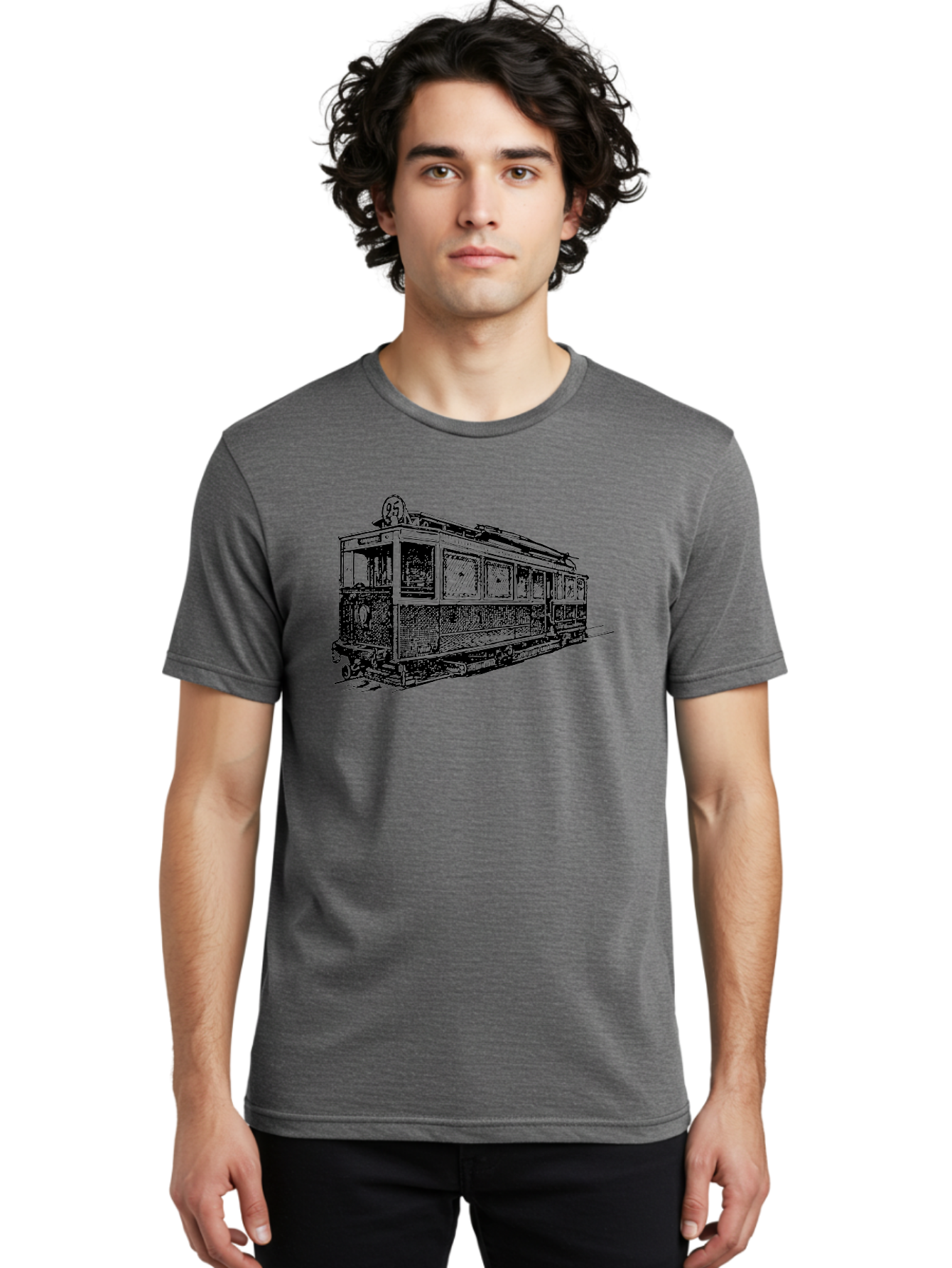 Tram-Car Men'S Graphic Tee, 100% Cotton, Comfortable Casual Summer Wear, Machine Washable, Vintage Trolley, Urban Transportation, Public Transit, Classic Vehicle, Electric Tram, Retro Style, Nostalgic Design, Tramway Aad815 8