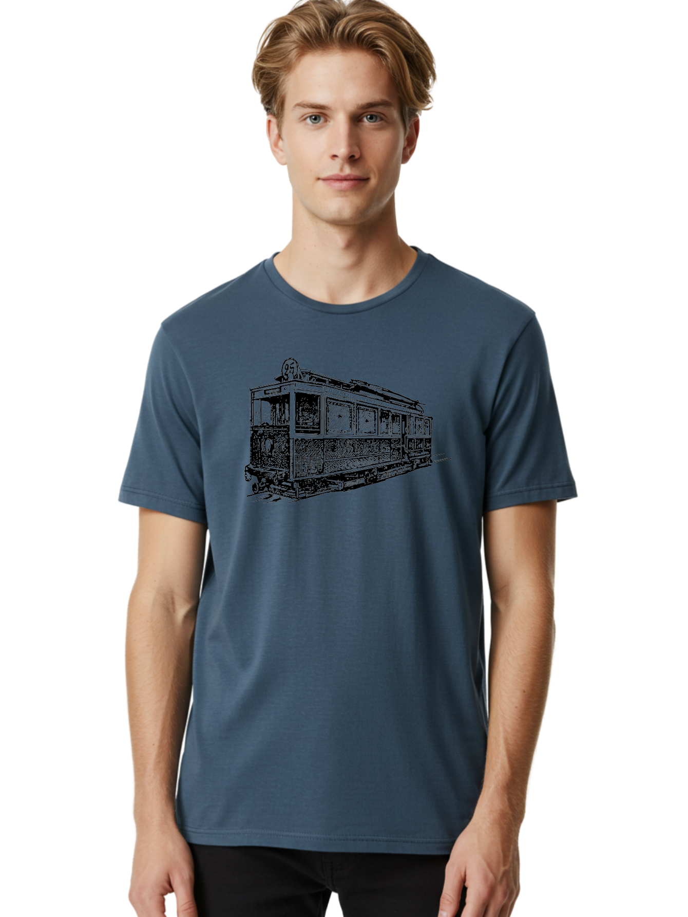 Tram-Car Men'S Graphic Tee, 100% Cotton, Comfortable Casual Summer Wear, Machine Washable, Vintage Trolley, Urban Transportation, Public Transit, Classic Vehicle, Electric Tram, Retro Style, Nostalgic Design, Tramway Aad815 14