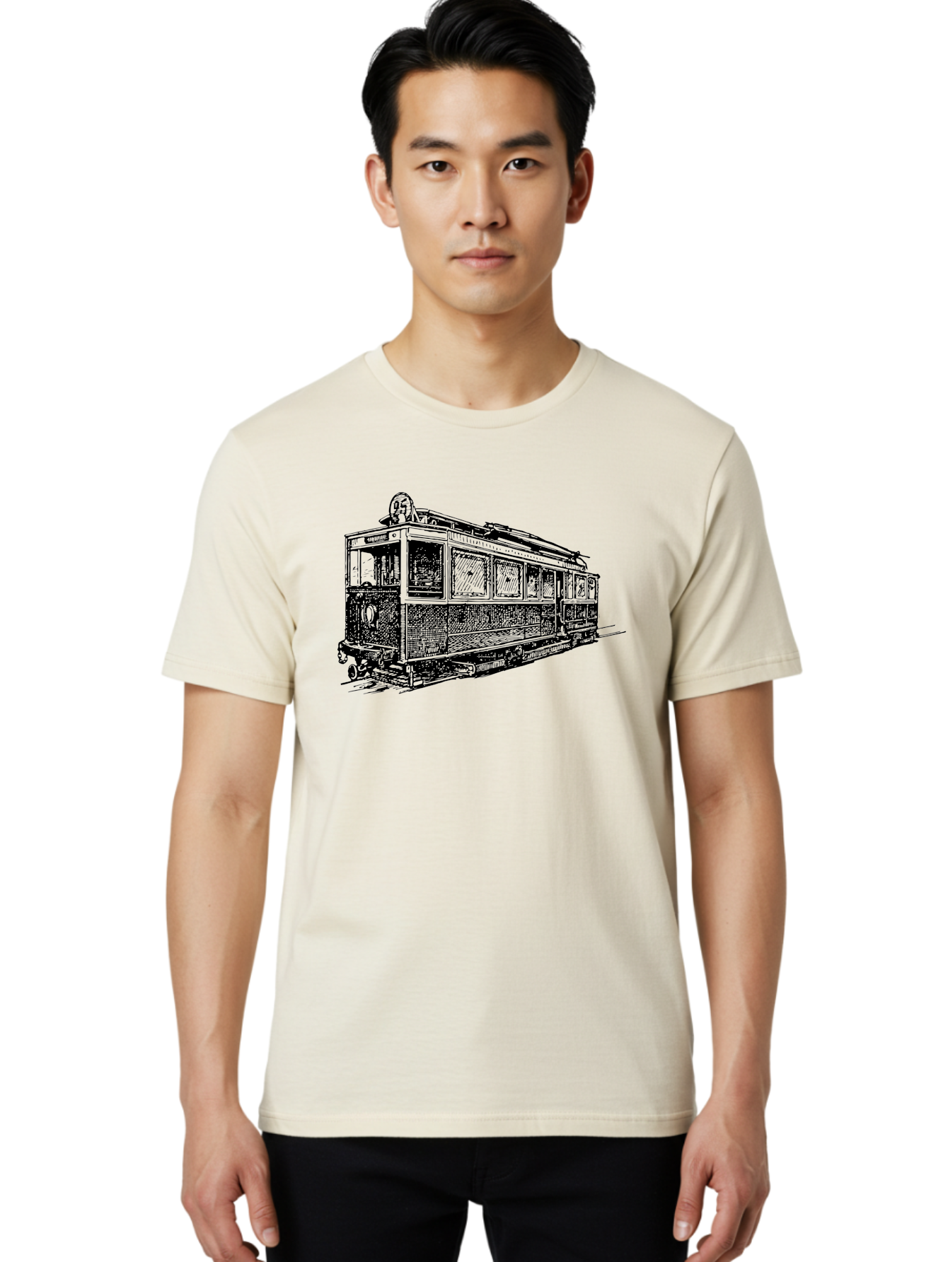 Tram-Car Men'S Graphic Tee, 100% Cotton, Comfortable Casual Summer Wear, Machine Washable, Vintage Trolley, Urban Transportation, Public Transit, Classic Vehicle, Electric Tram, Retro Style, Nostalgic Design, Tramway Aad815 10