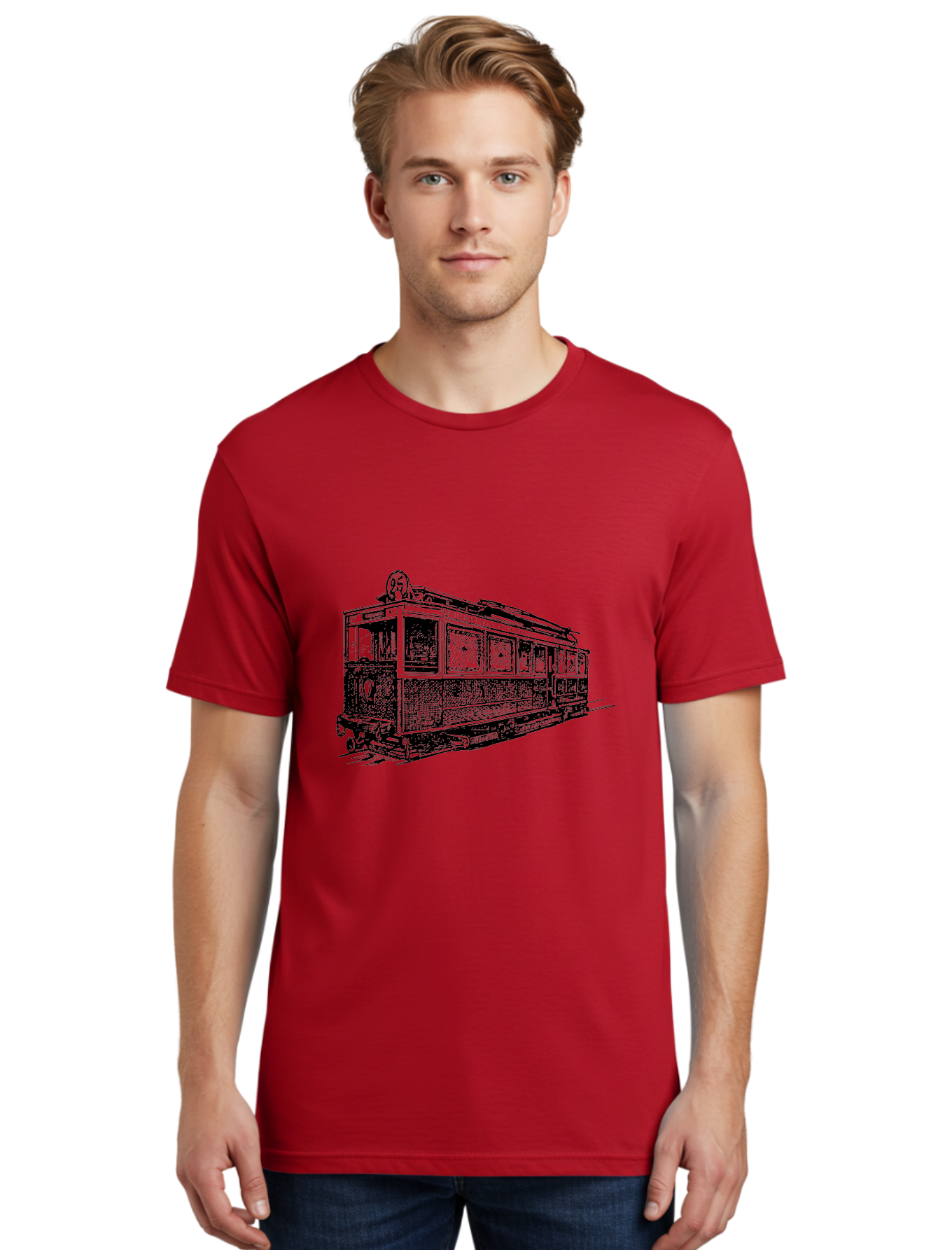 Tram-Car Men'S Graphic Tee, 100% Cotton, Comfortable Casual Summer Wear, Machine Washable, Vintage Trolley, Urban Transportation, Public Transit, Classic Vehicle, Electric Tram, Retro Style, Nostalgic Design, Tramway Aad815 4