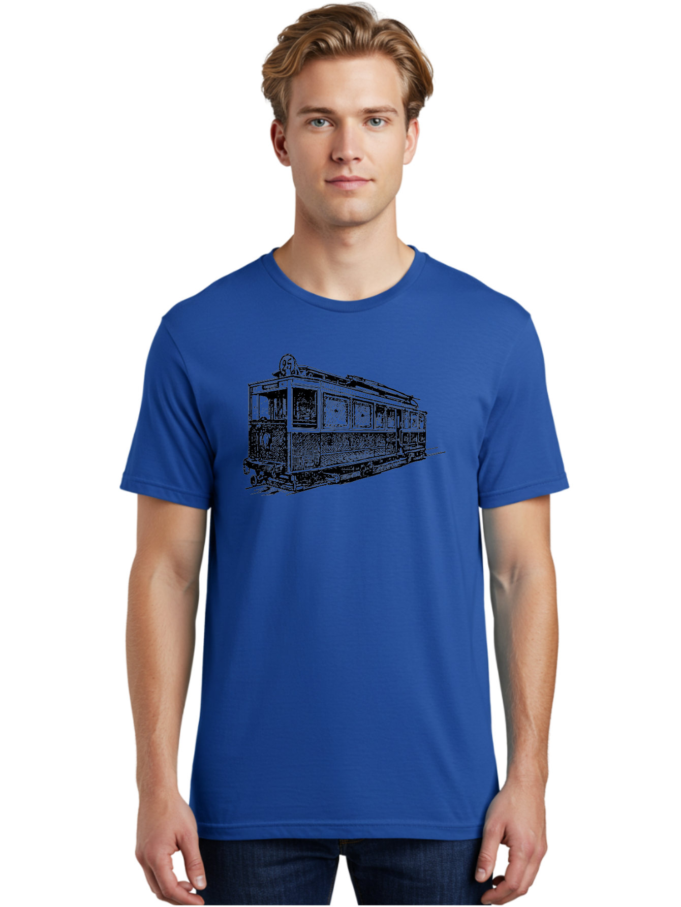 Tram-Car Men'S Graphic Tee, 100% Cotton, Comfortable Casual Summer Wear, Machine Washable, Vintage Trolley, Urban Transportation, Public Transit, Classic Vehicle, Electric Tram, Retro Style, Nostalgic Design, Tramway Aad815 12