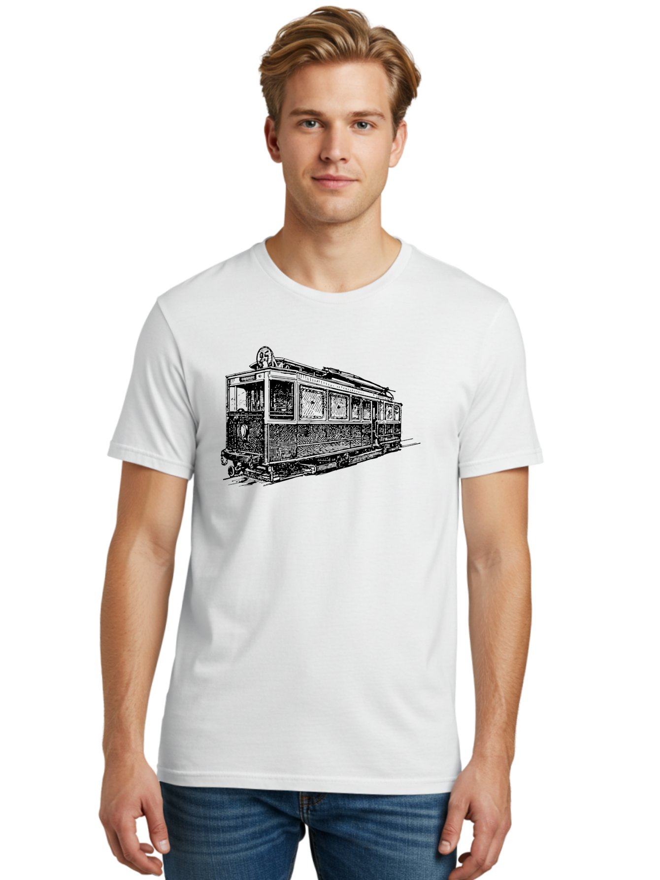 Tram-Car Men'S Graphic Tee, 100% Cotton, Comfortable Casual Summer Wear, Machine Washable, Vintage Trolley, Urban Transportation, Public Transit, Classic Vehicle, Electric Tram, Retro Style, Nostalgic Design, Tramway Aad815 22